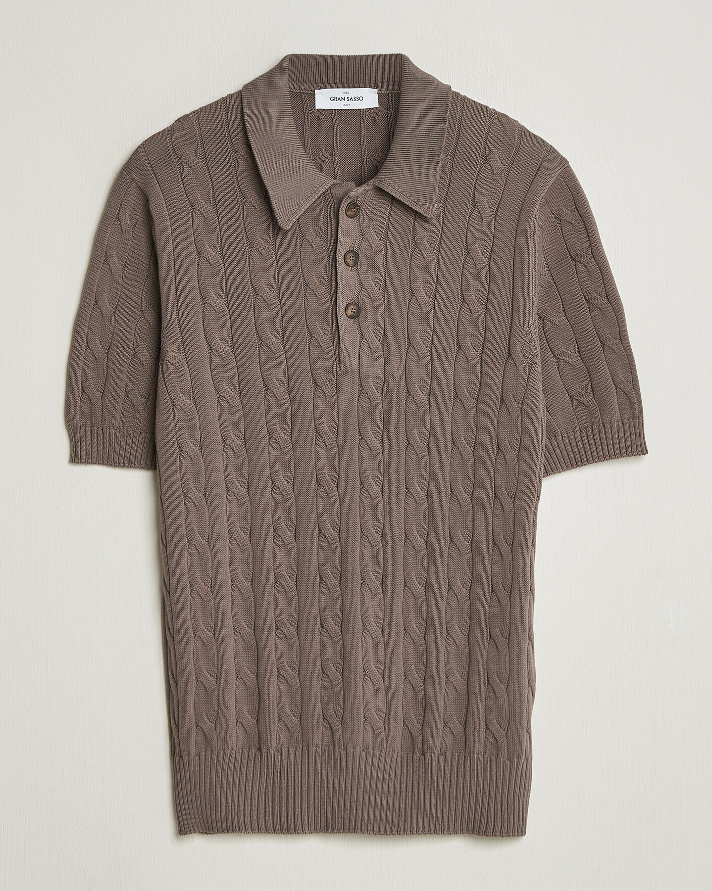 Herre | Pikéer | Gran Sasso | Cotton Cable Knitted Polo Brown