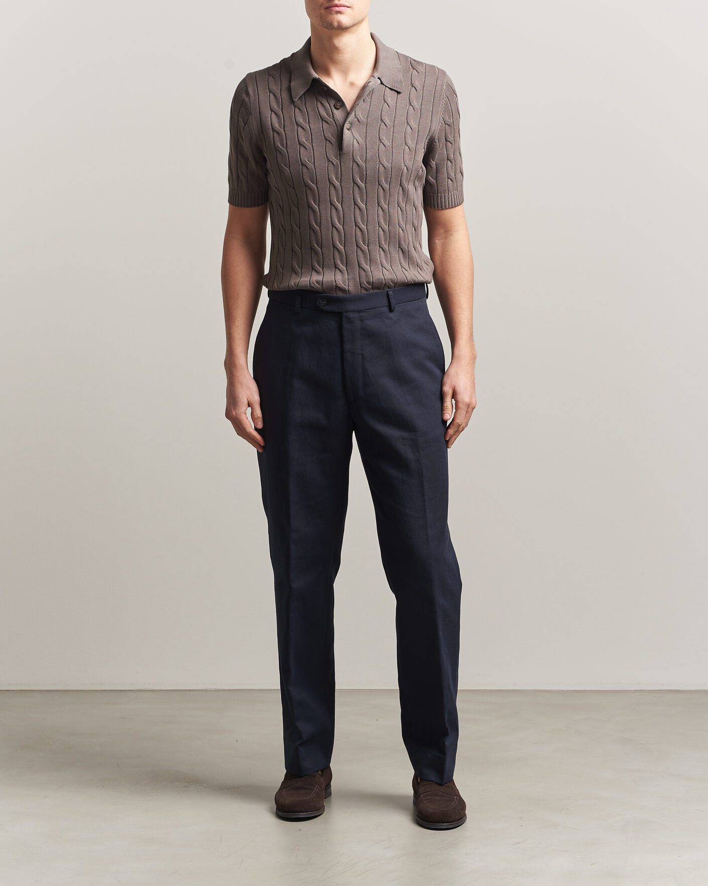 Herre | Pikéer | Gran Sasso | Cotton Cable Knitted Polo Brown