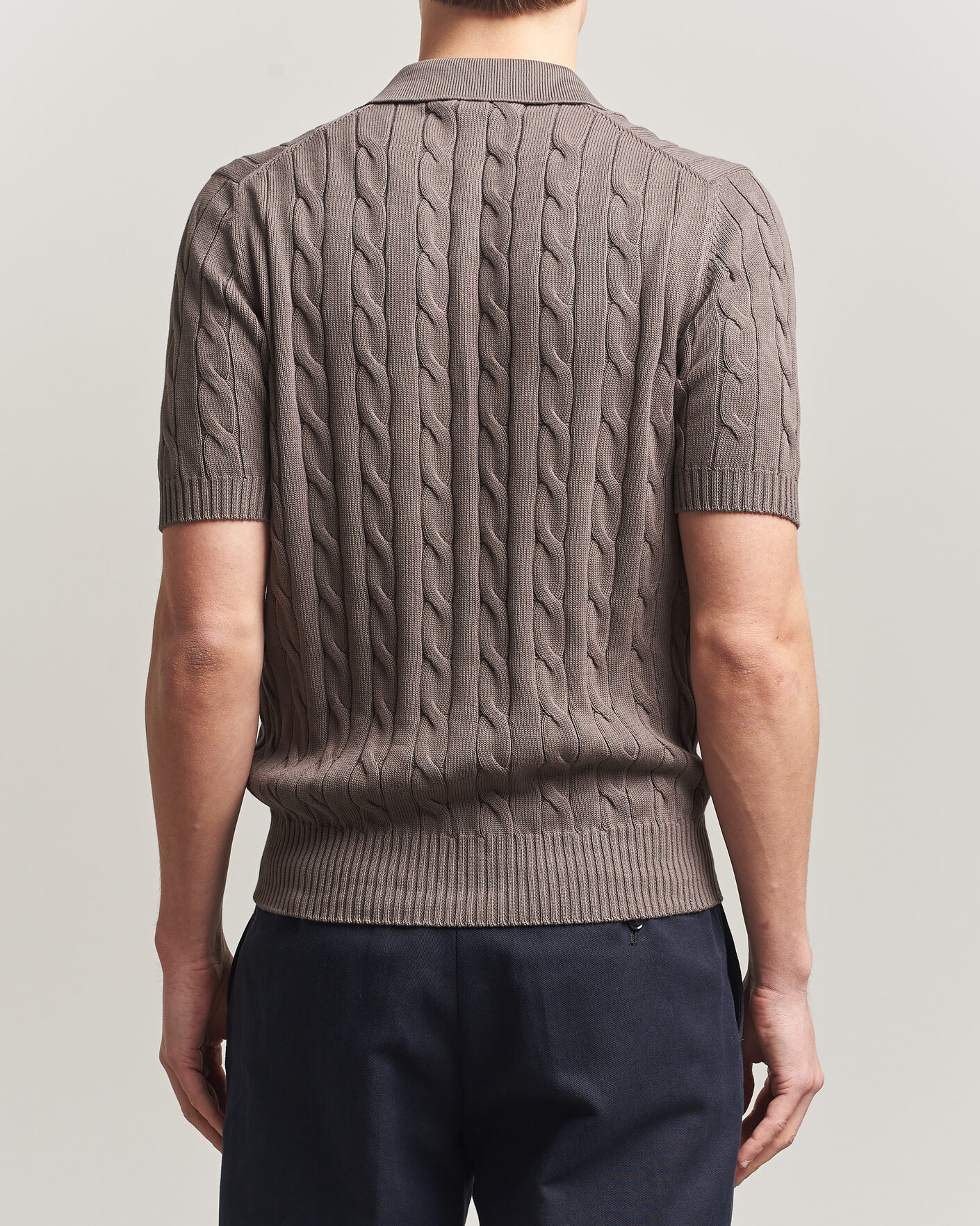 Herre | Pikéer | Gran Sasso | Cotton Cable Knitted Polo Brown