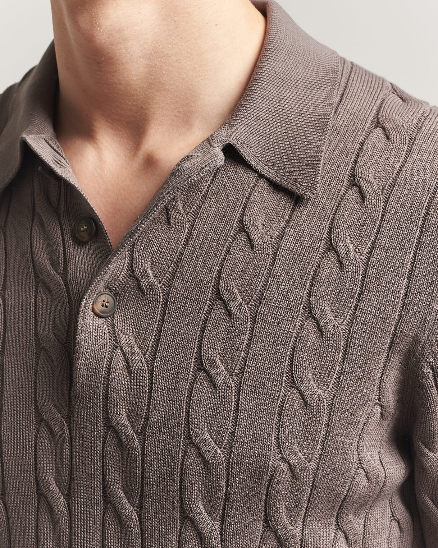 Herre | Pikéer | Gran Sasso | Cotton Cable Knitted Polo Brown