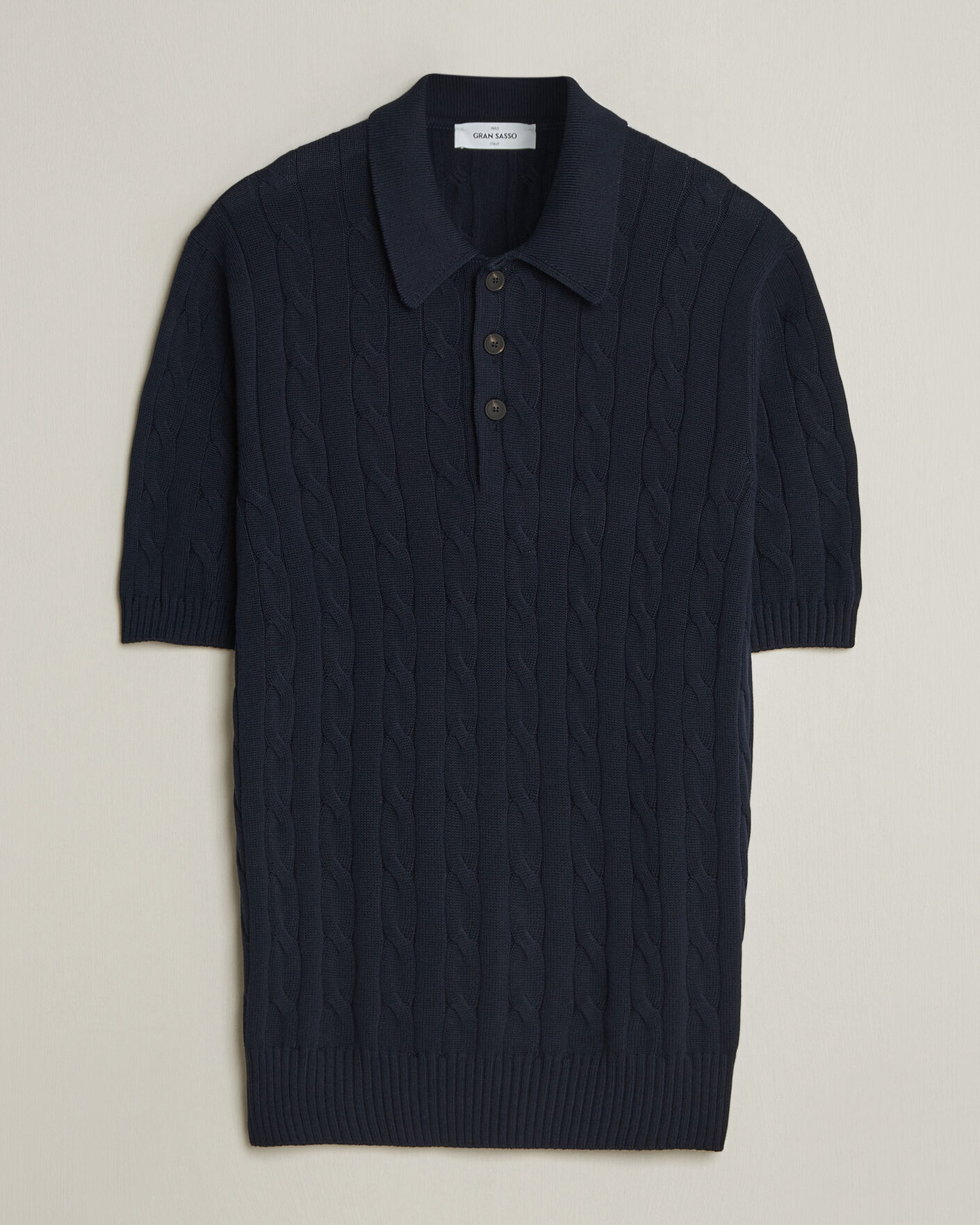 Herre | Pikéer | Gran Sasso | Cotton Cable Knitted Polo Navy
