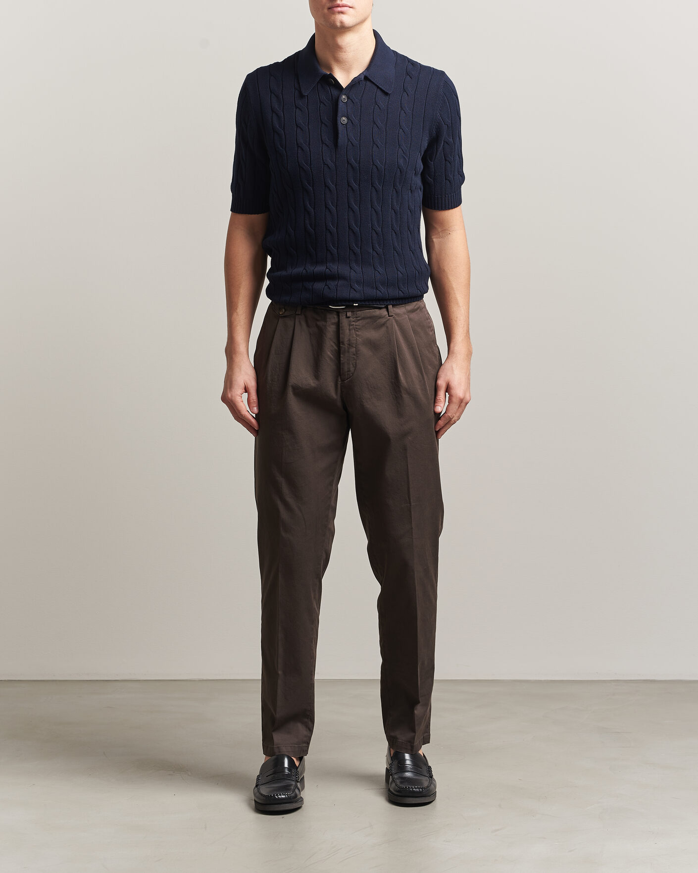 Herre | Pikéer | Gran Sasso | Cotton Cable Knitted Polo Navy