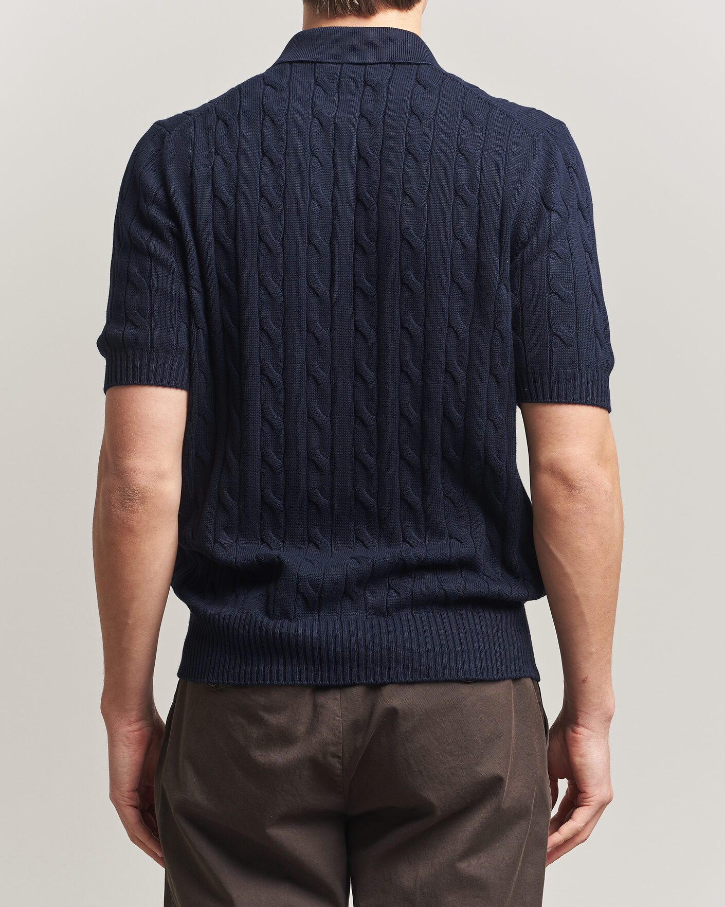 Herre | Pikéer | Gran Sasso | Cotton Cable Knitted Polo Navy