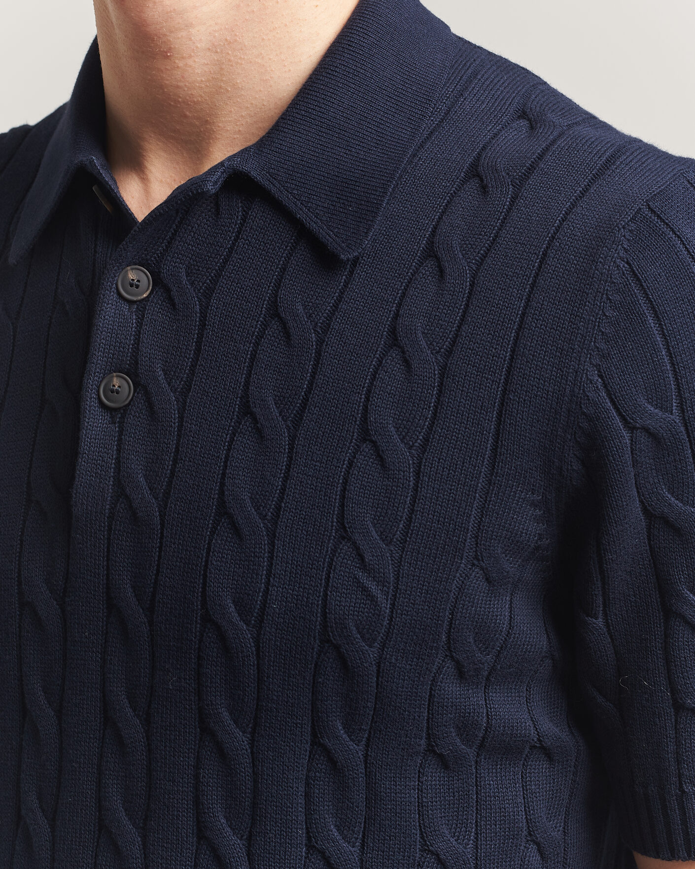 Herre | Pikéer | Gran Sasso | Cotton Cable Knitted Polo Navy