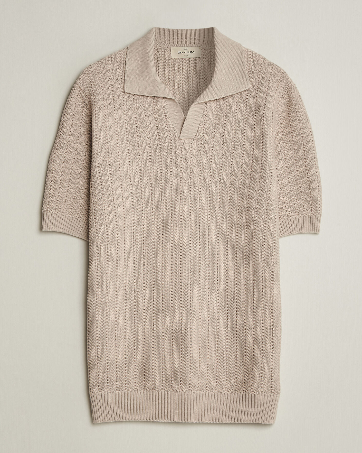 Herre | Pikéer | Gran Sasso | Cotton Structured Knitted Polo Beige