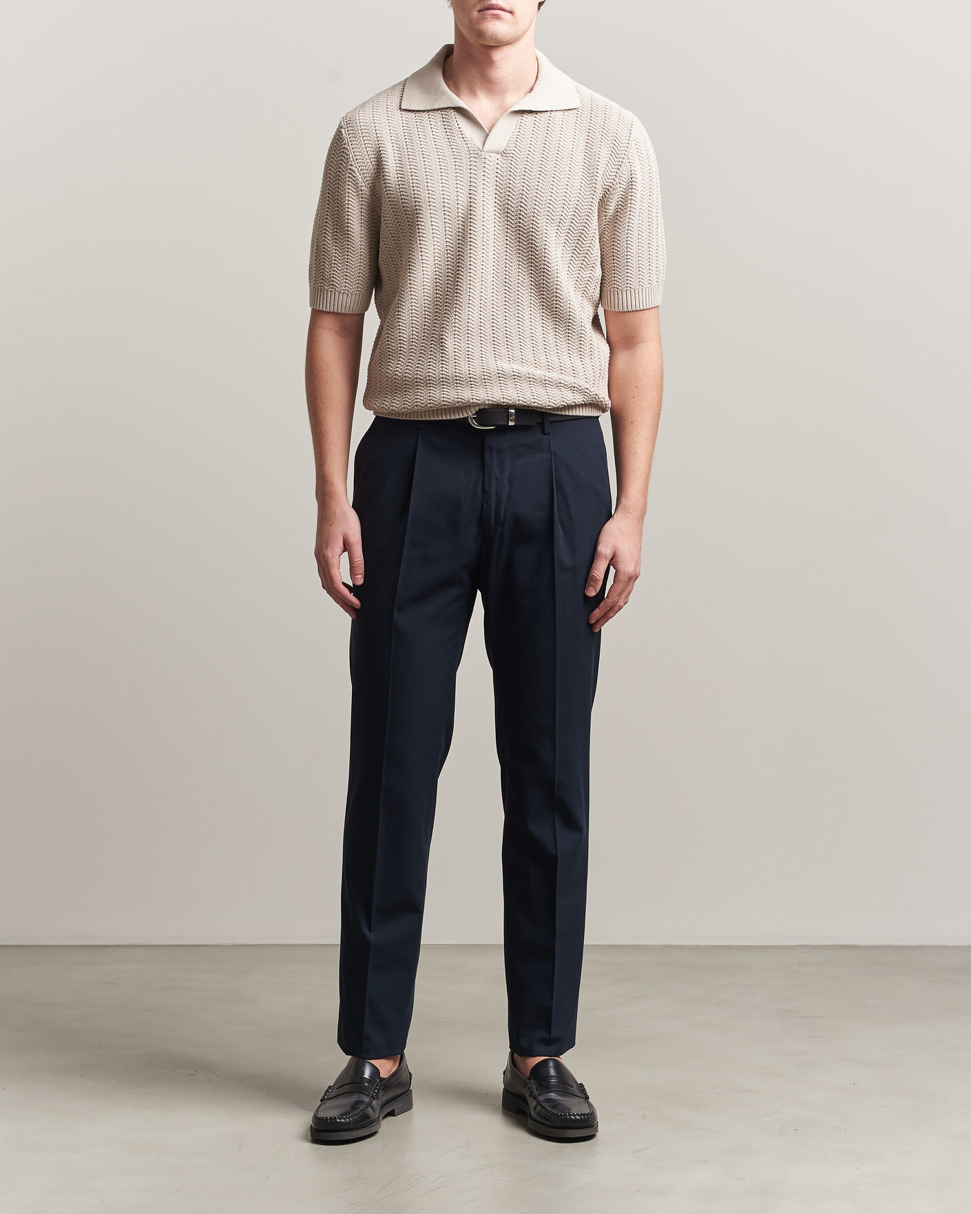 Herre | Pikéer | Gran Sasso | Cotton Structured Knitted Polo Beige