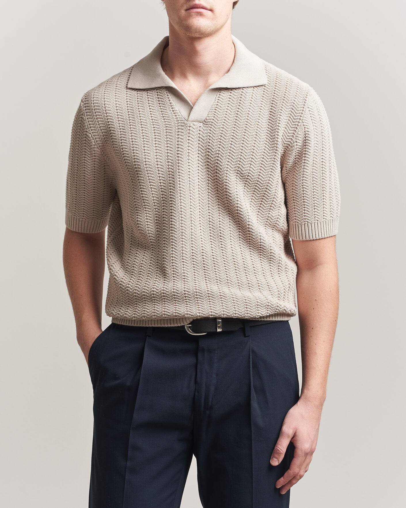 Herre | Pikéer | Gran Sasso | Cotton Structured Knitted Polo Beige