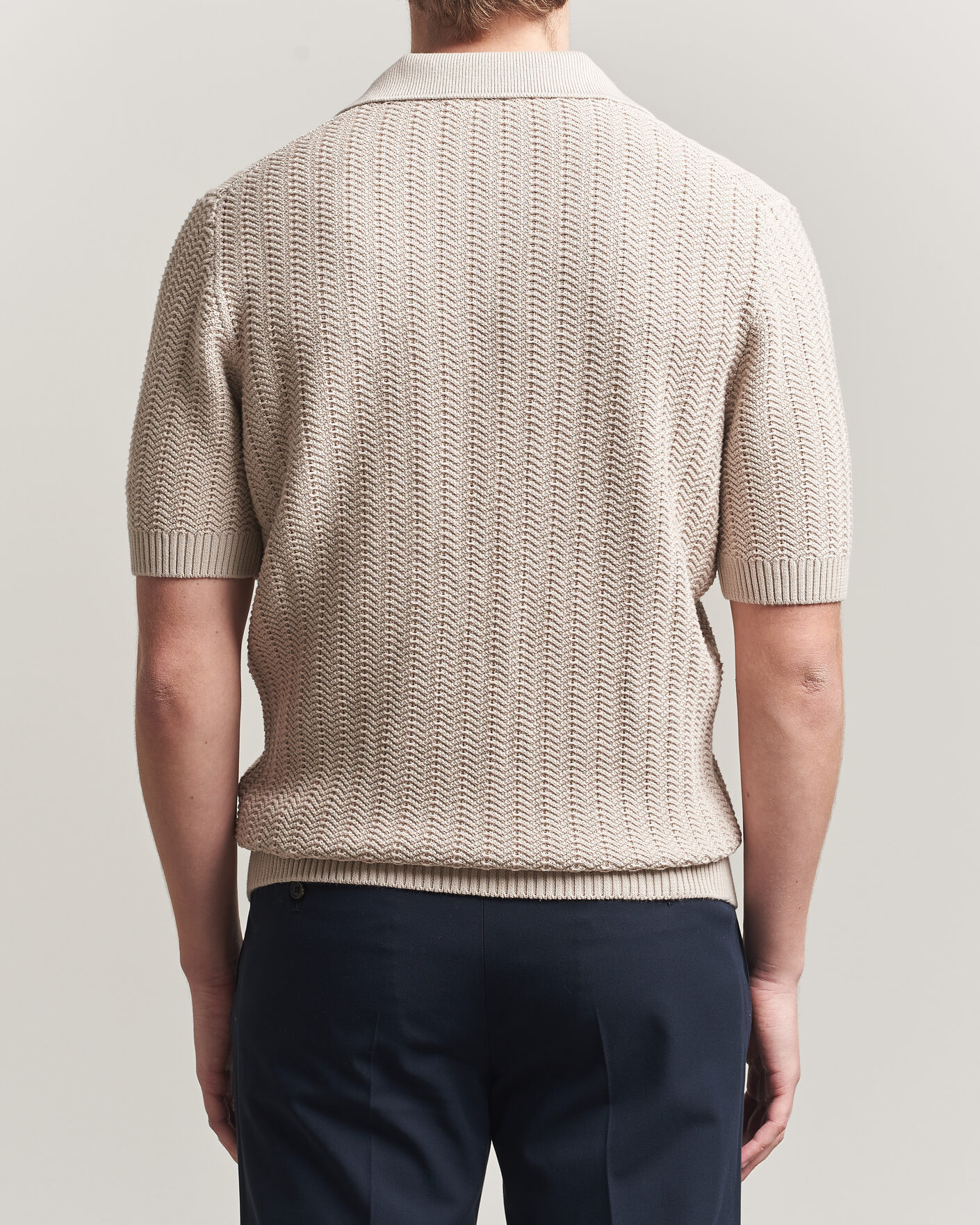 Herre | Pikéer | Gran Sasso | Cotton Structured Knitted Polo Beige