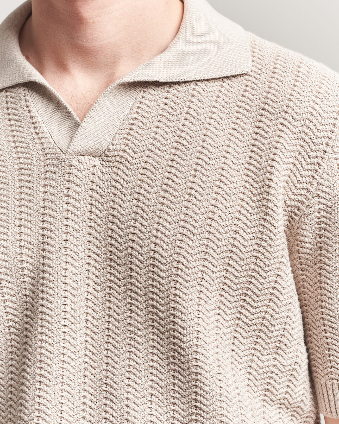 Herre | Pikéer | Gran Sasso | Cotton Structured Knitted Polo Beige