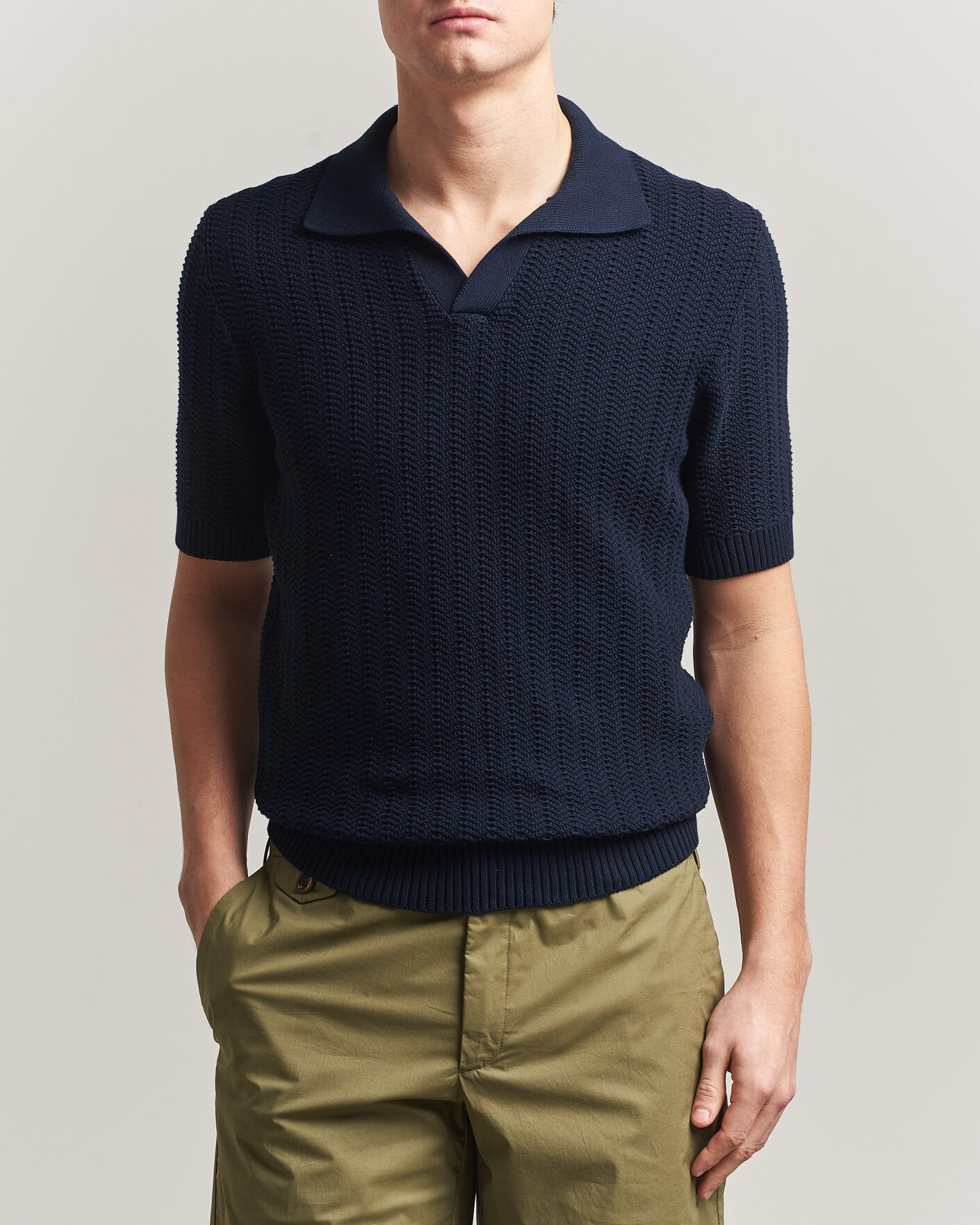 Herre | Pikéer | Gran Sasso | Cotton Structured Knitted Polo Navy