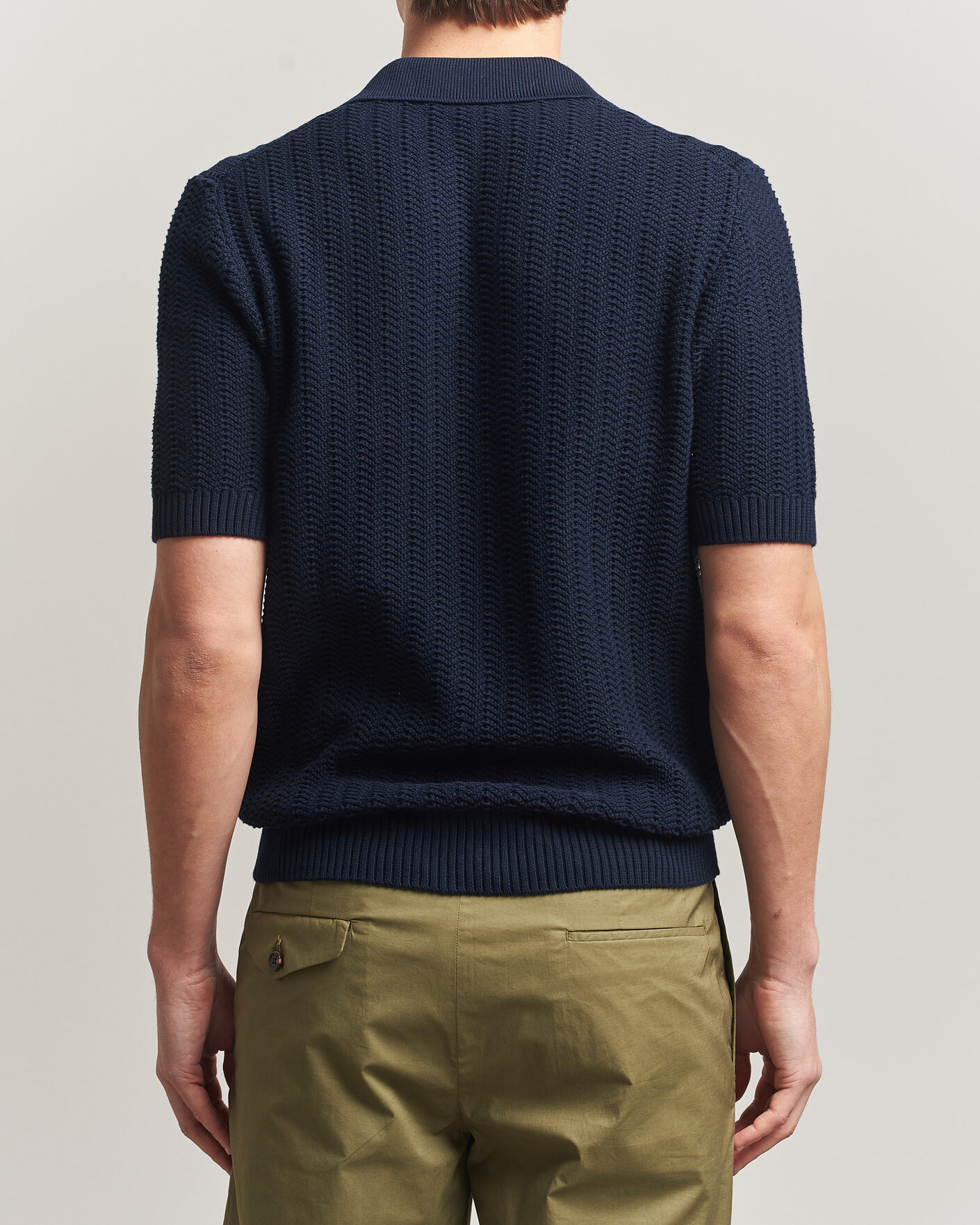 Herre | Pikéer | Gran Sasso | Cotton Structured Knitted Polo Navy