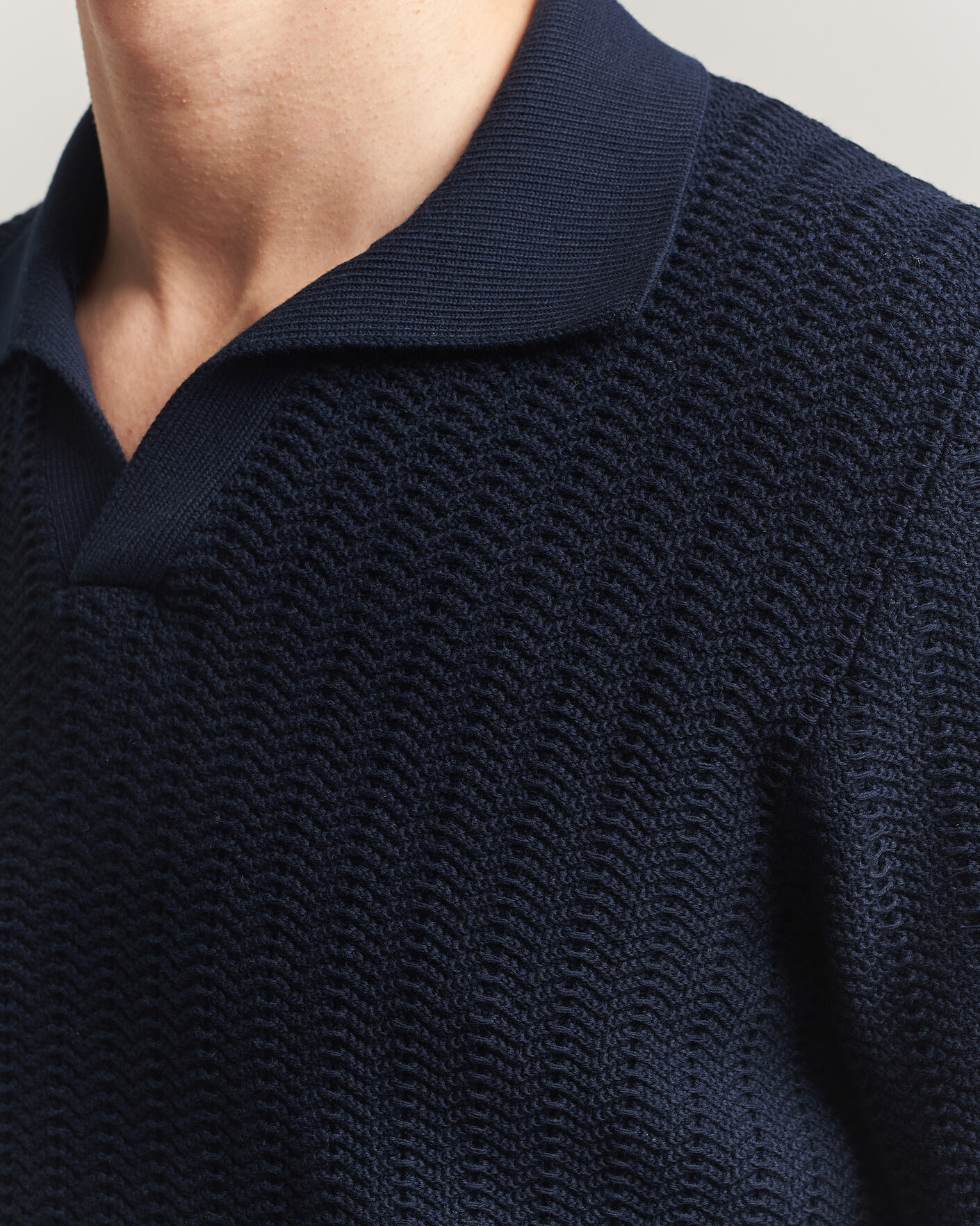 Herre | Pikéer | Gran Sasso | Cotton Structured Knitted Polo Navy