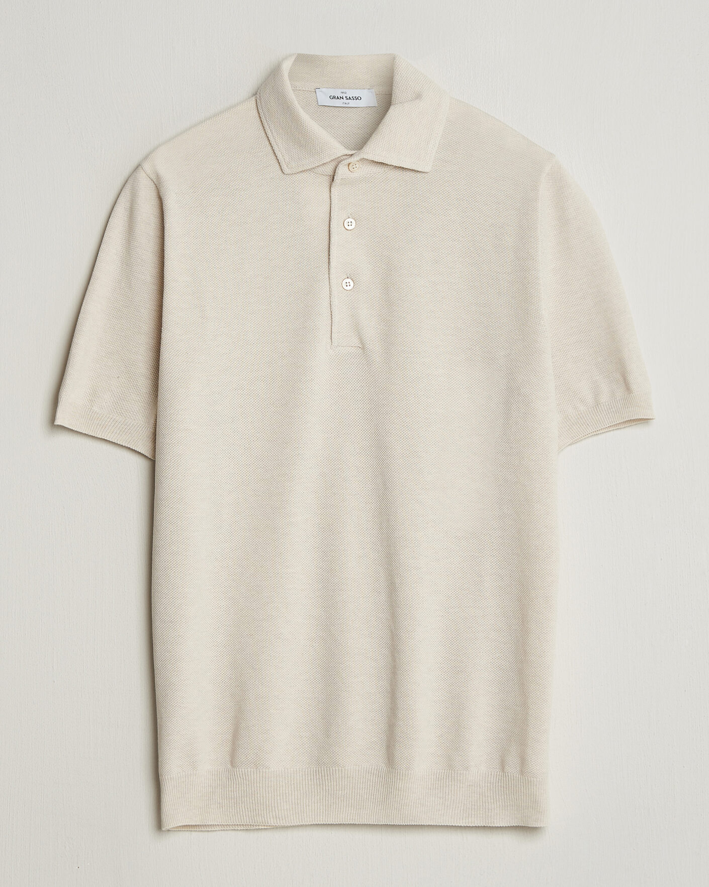 Herre | Pikéer | Gran Sasso | Cotton Textured Knitted Polo Light Beige