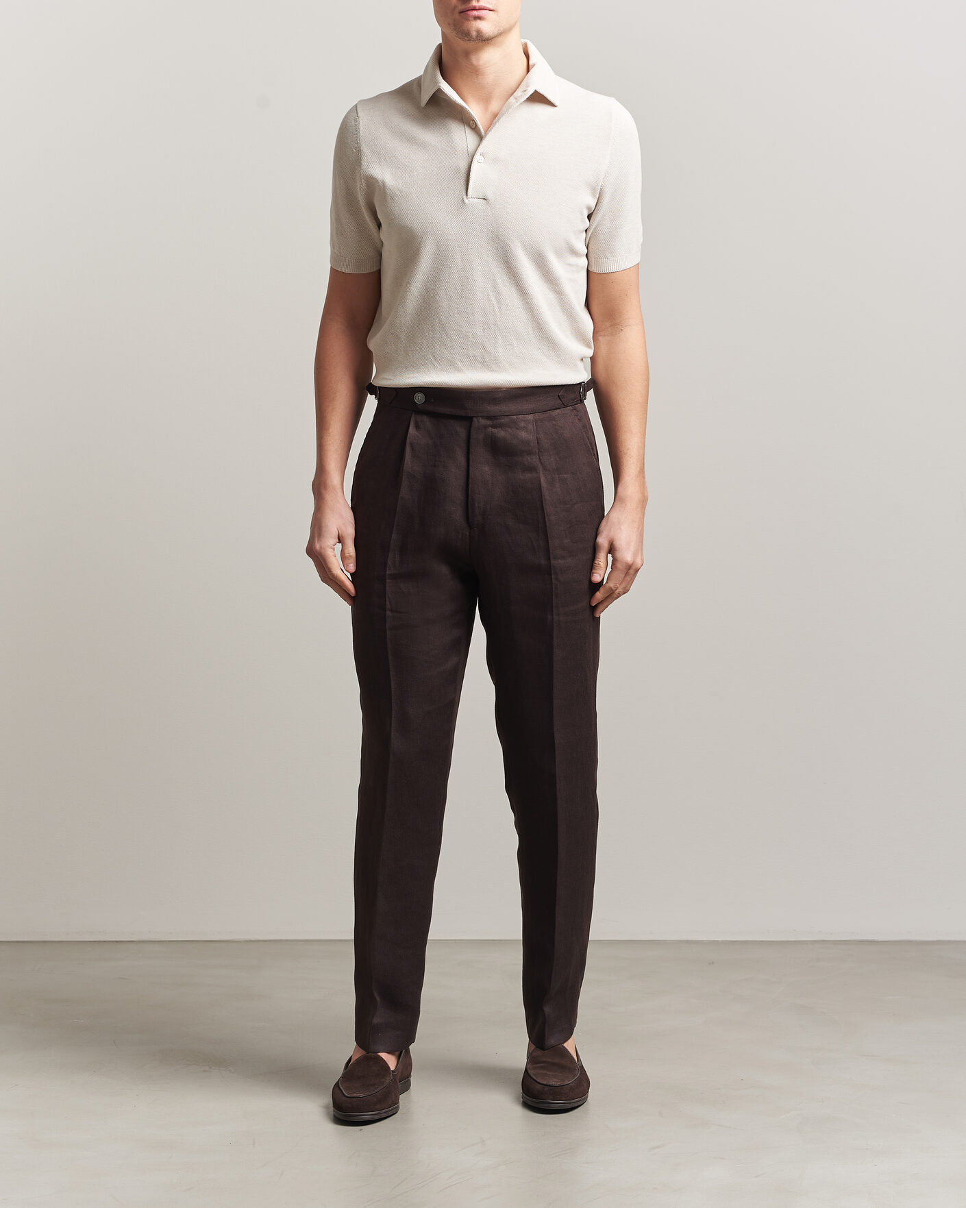 Herre | Pikéer | Gran Sasso | Cotton Textured Knitted Polo Light Beige