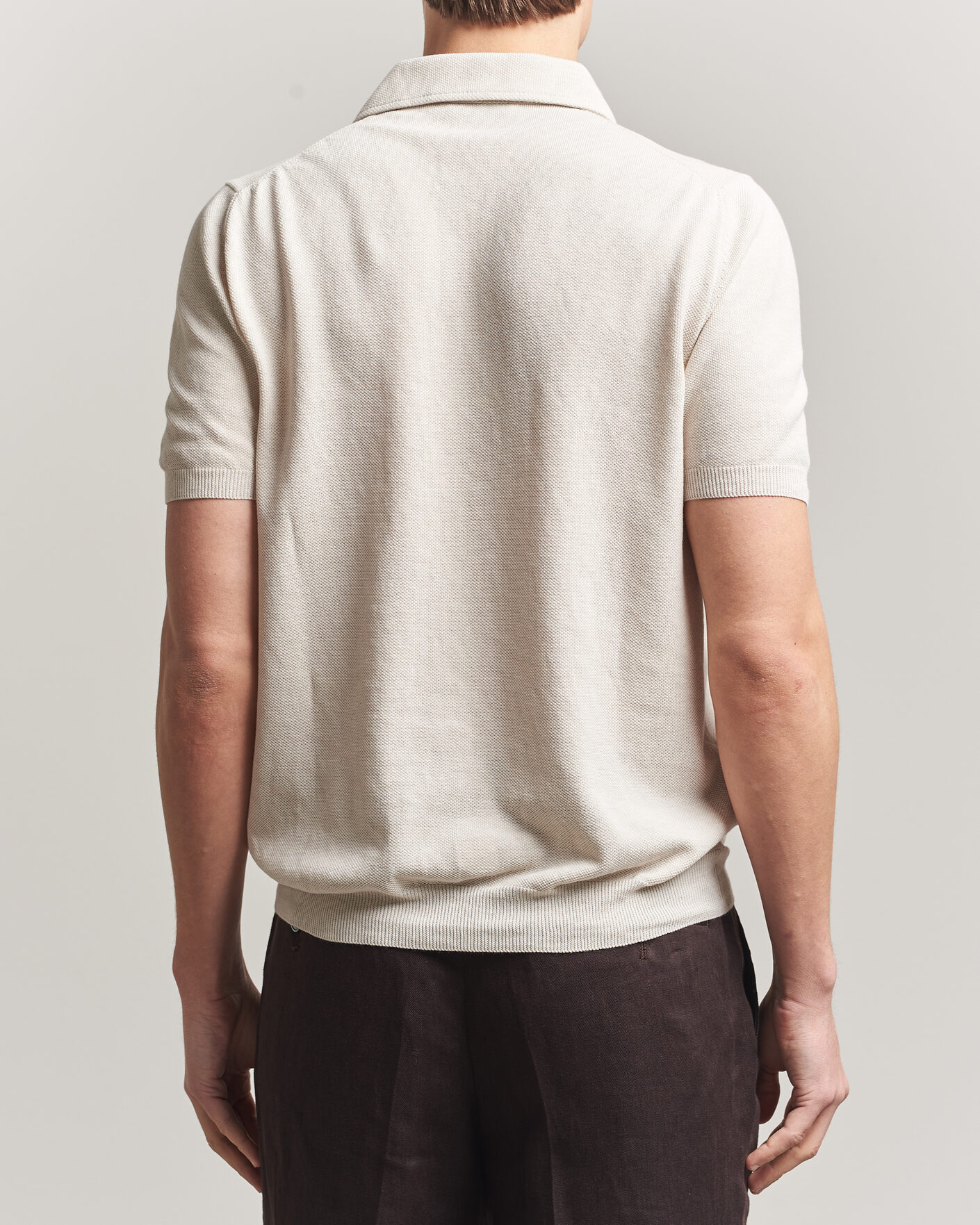 Herre | Pikéer | Gran Sasso | Cotton Textured Knitted Polo Light Beige