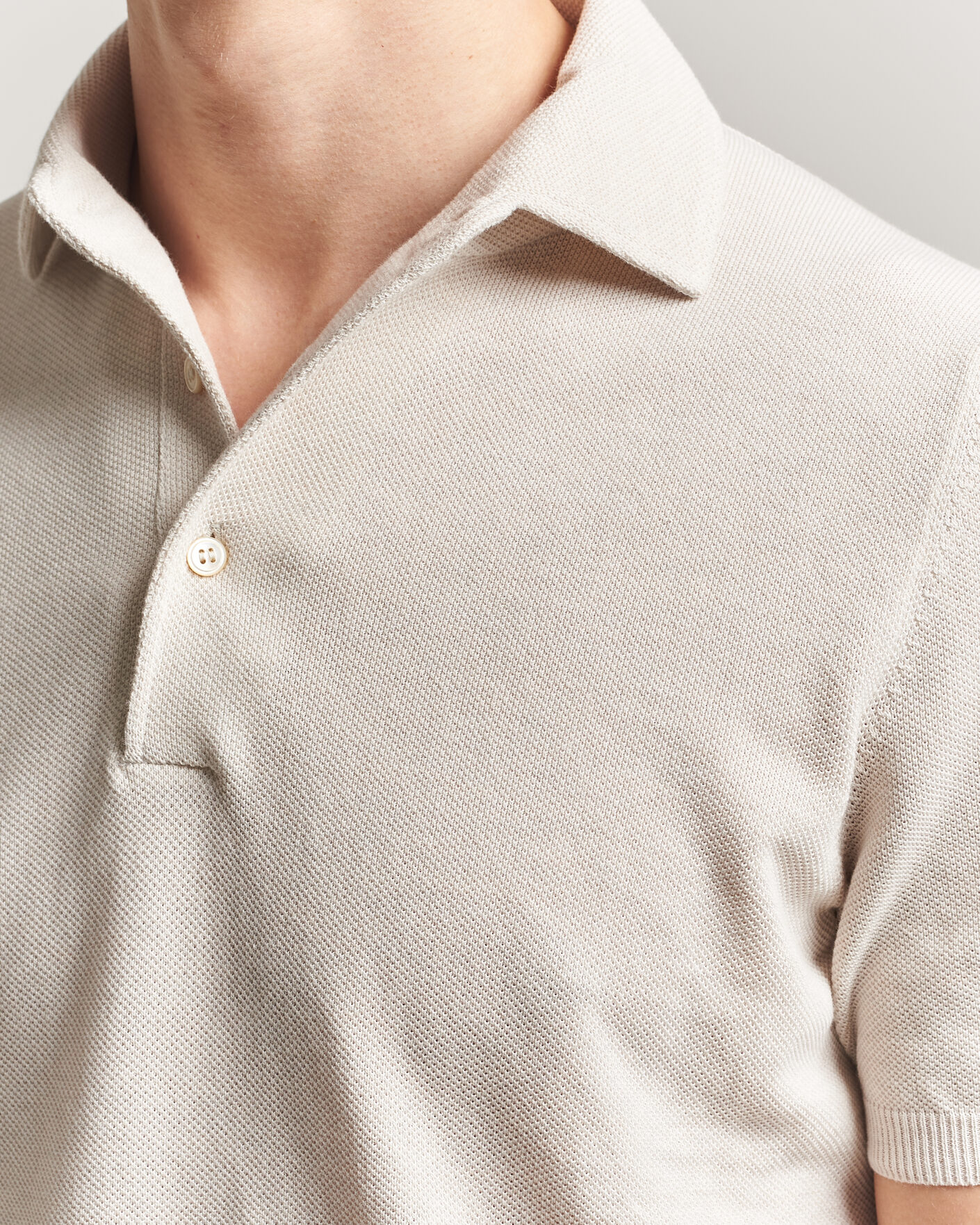 Herre | Pikéer | Gran Sasso | Cotton Textured Knitted Polo Light Beige