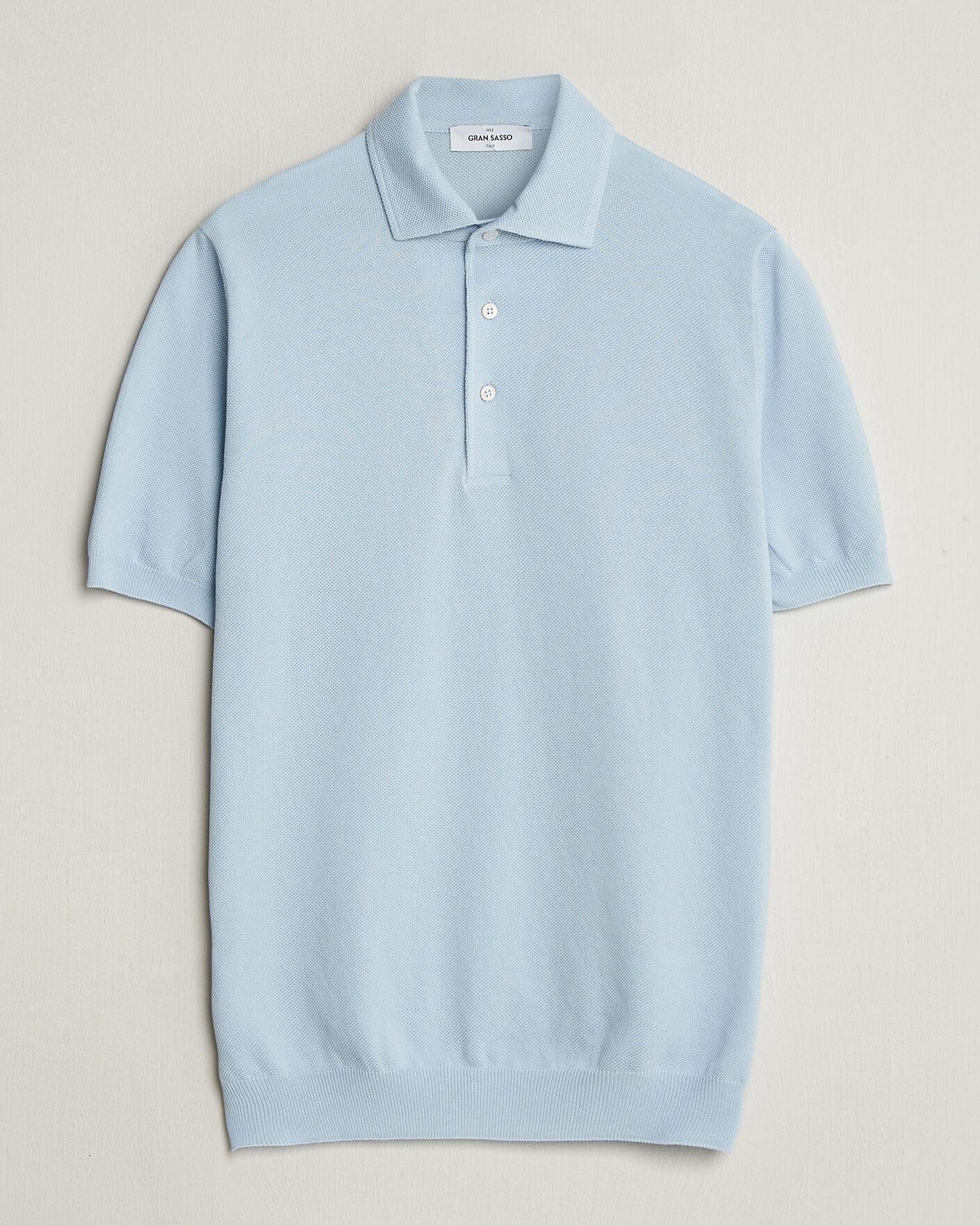 Herre | Pikéer | Gran Sasso | Cotton Textured Knitted Polo Light Blue