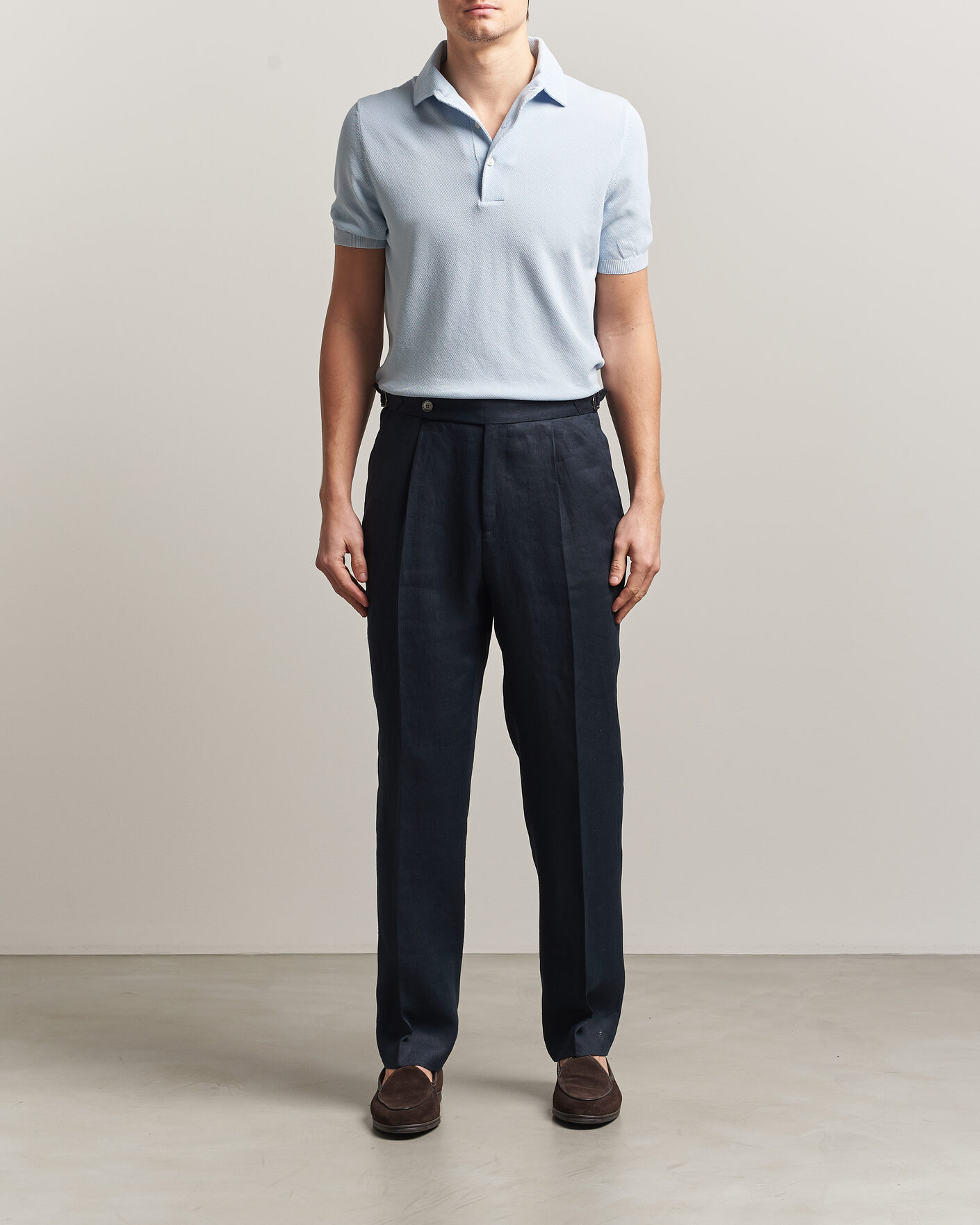 Herre | Pikéer | Gran Sasso | Cotton Textured Knitted Polo Light Blue
