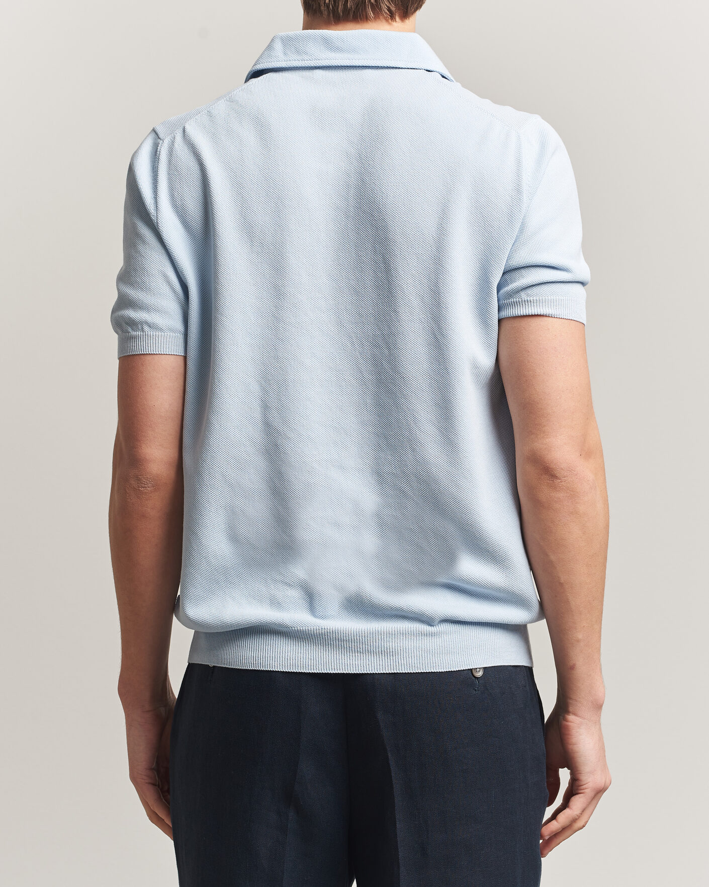 Herre | Pikéer | Gran Sasso | Cotton Textured Knitted Polo Light Blue