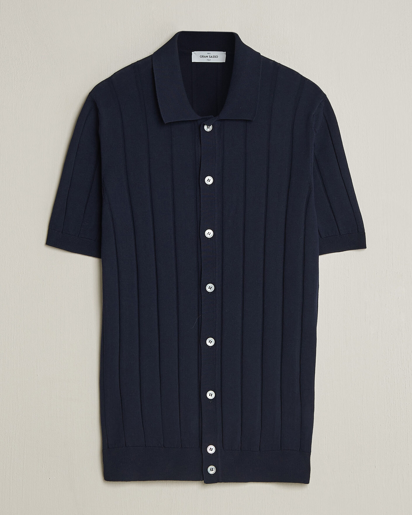 Herre | Skjorter | Gran Sasso | Cotton Ribbed Knitted Resort Shirt Navy