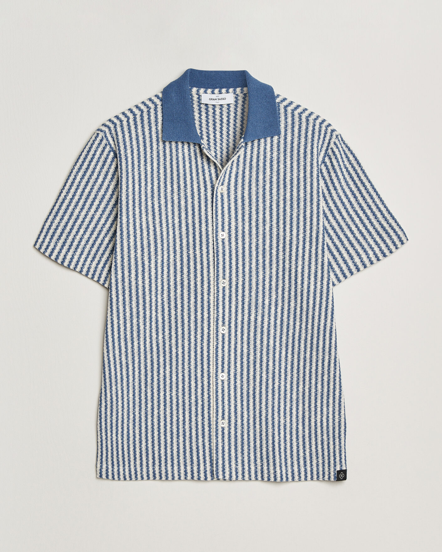 Herre | Skjorter | Gran Sasso | Cotton Knitted Striped Resort Shirt Blue/white