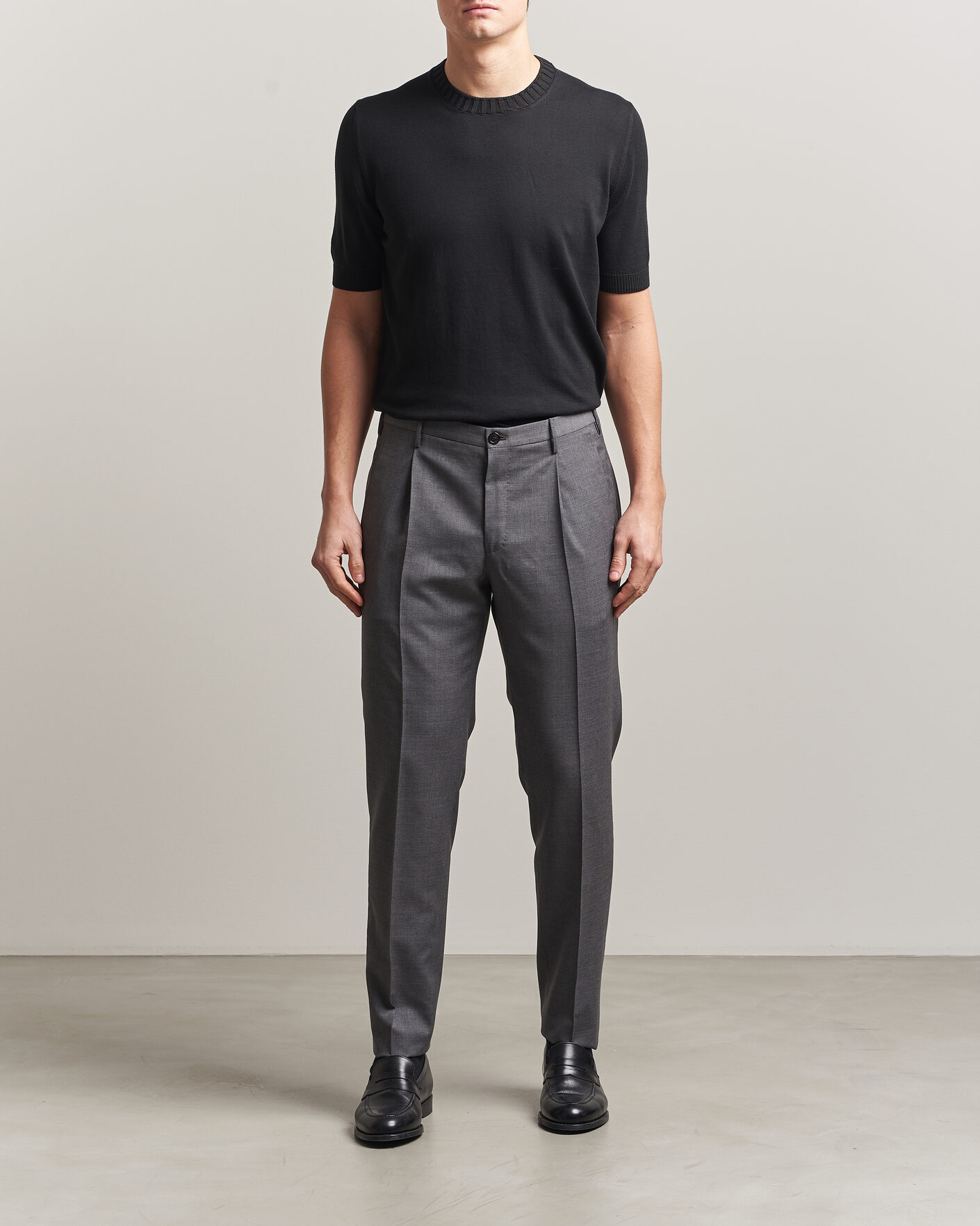 Herre | T-Shirts | Gran Sasso | Cotton Heavy Knitted Crew Neck T-Shirt Black