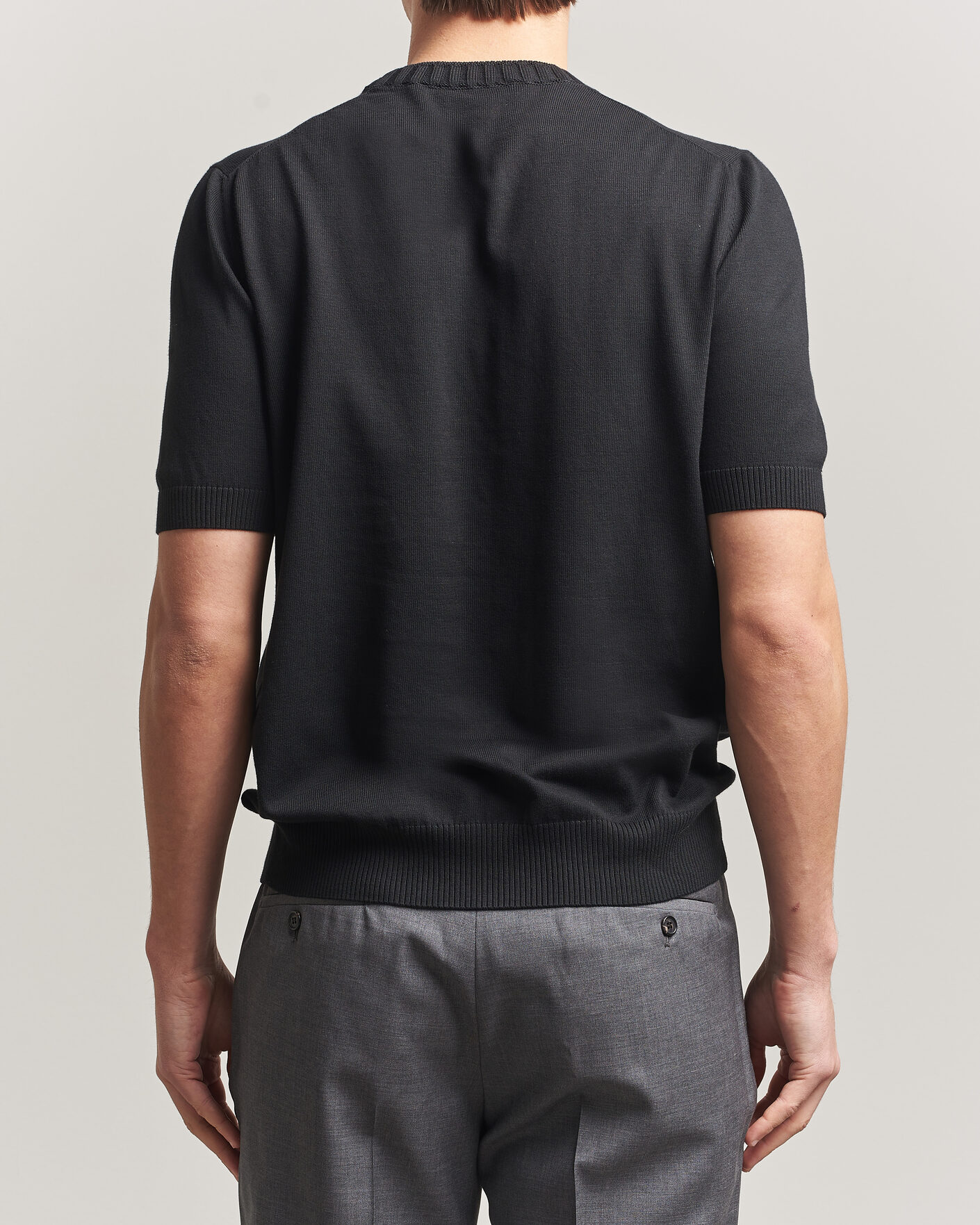 Herre | T-Shirts | Gran Sasso | Cotton Heavy Knitted Crew Neck T-Shirt Black