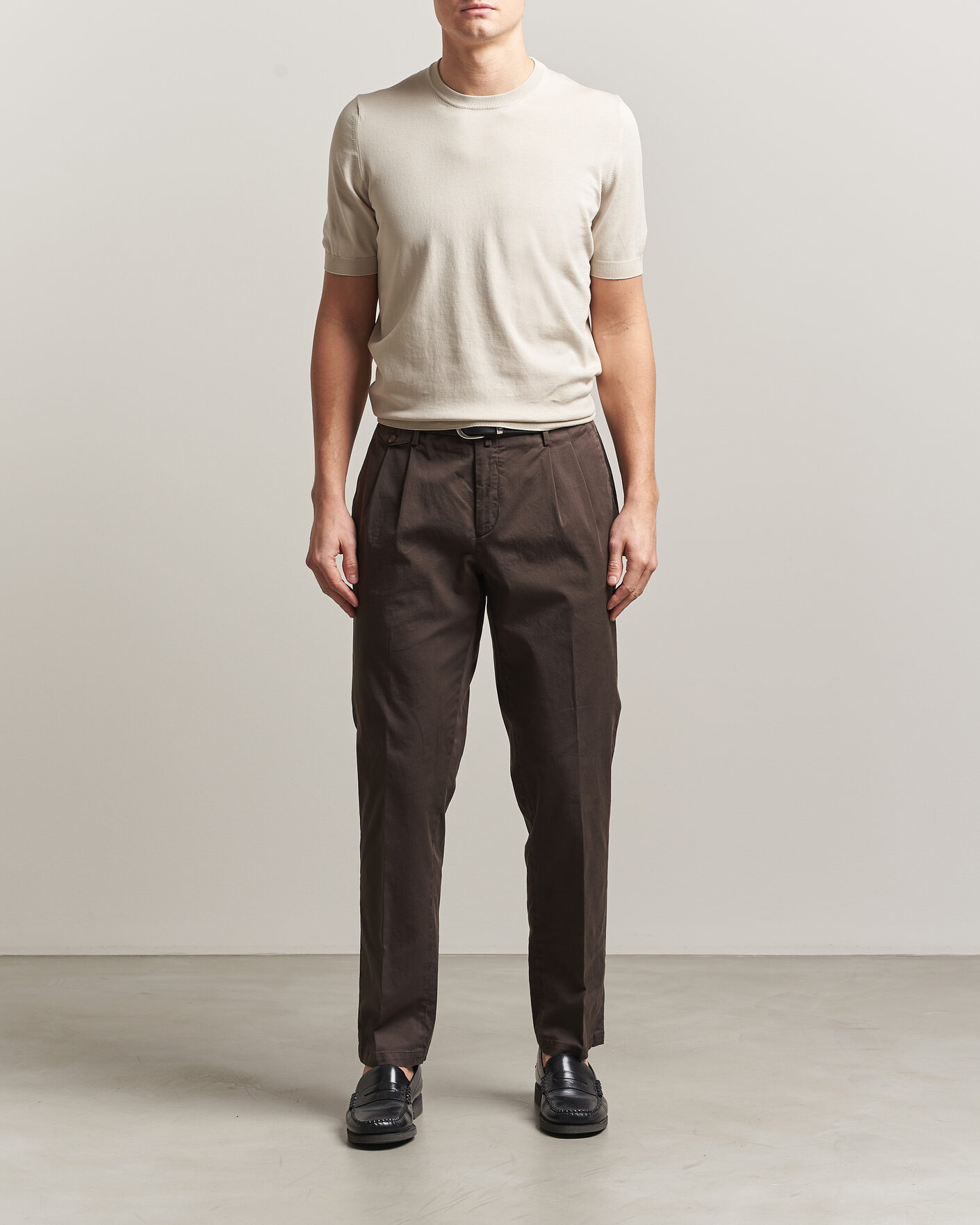 Herre | T-Shirts | Gran Sasso | Cotton Knitted Crew Neck T-Shirt Beige Melange