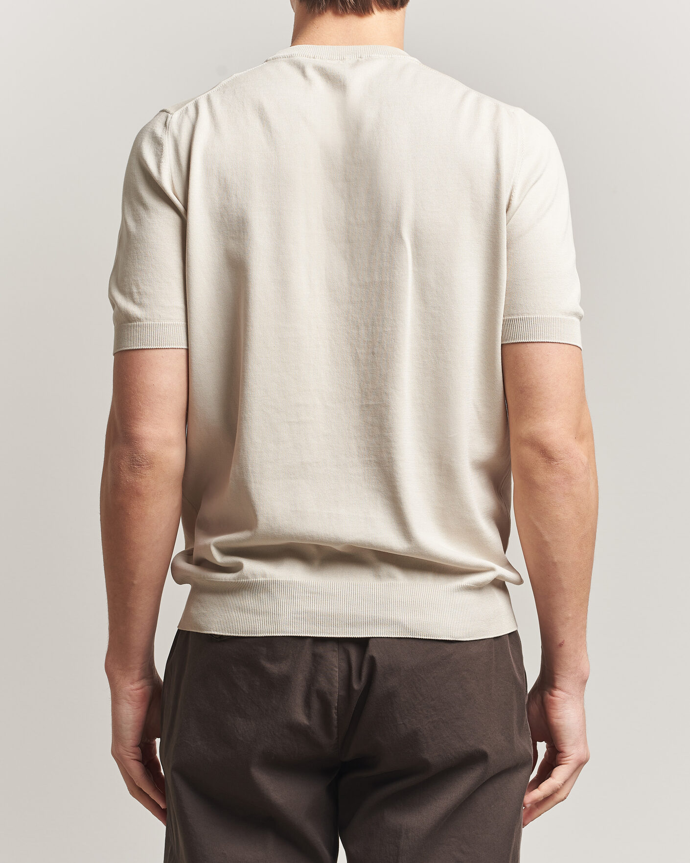 Herre | T-Shirts | Gran Sasso | Cotton Knitted Crew Neck T-Shirt Beige Melange