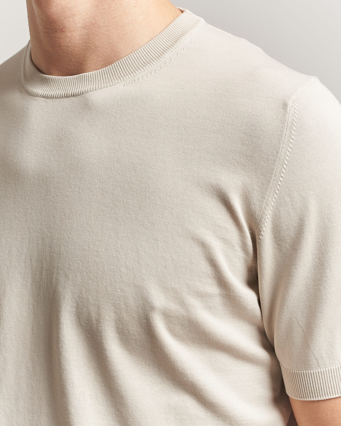 Herre | T-Shirts | Gran Sasso | Cotton Knitted Crew Neck T-Shirt Beige Melange
