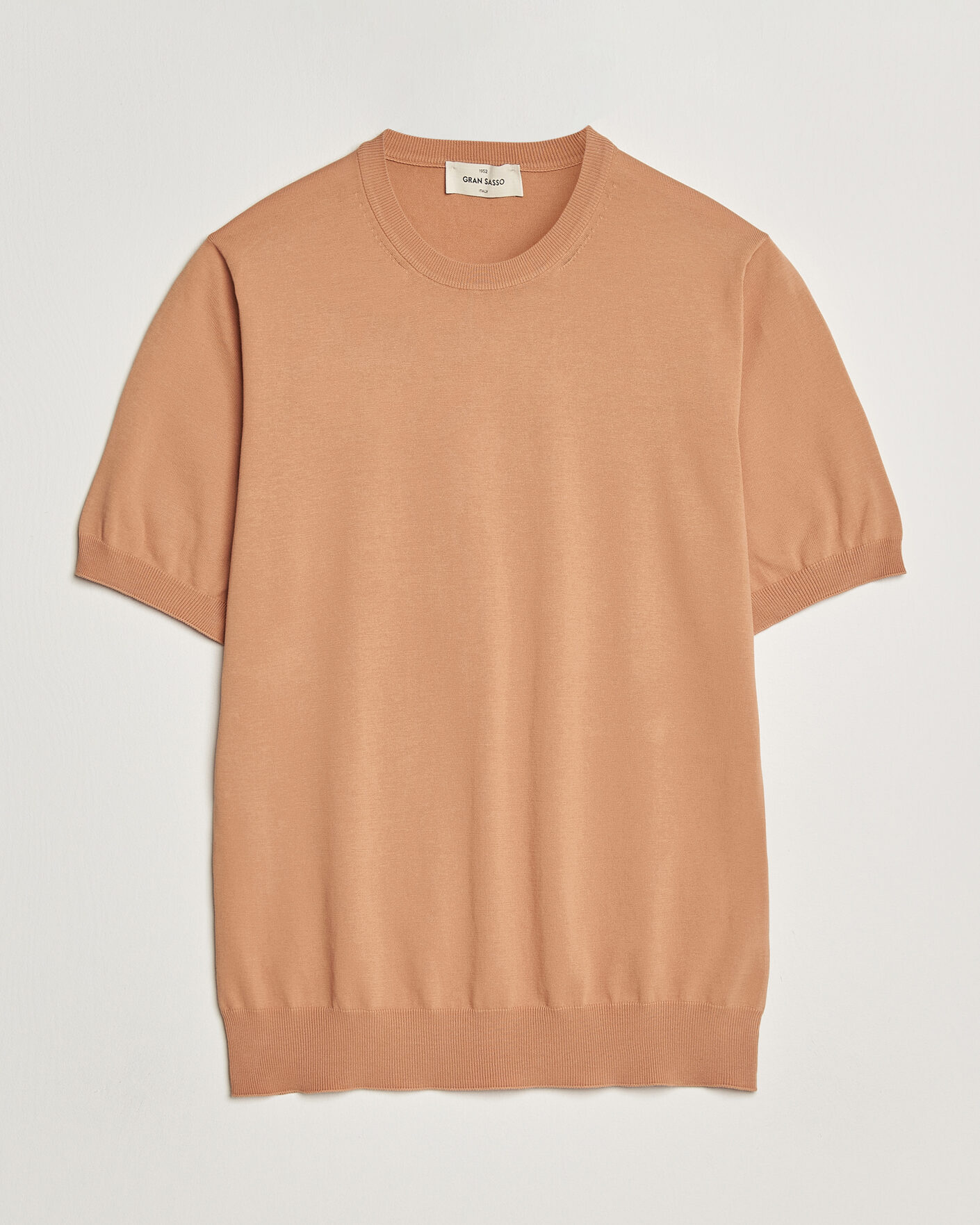 Herre | T-Shirts | Gran Sasso | Cotton Knitted Crew Neck T-Shirt Apricot Orange Melange