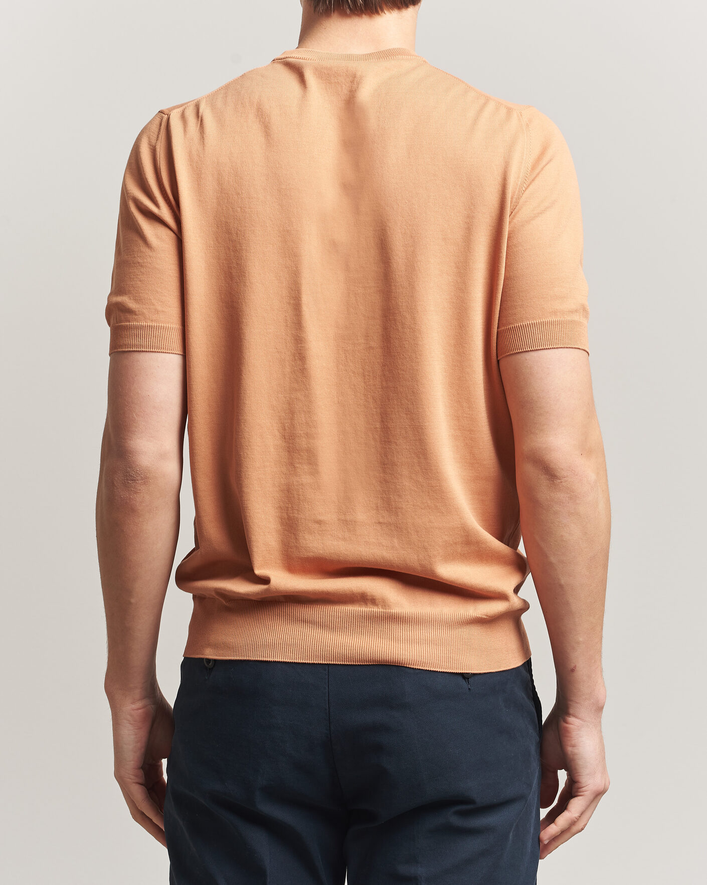 Herre | T-Shirts | Gran Sasso | Cotton Knitted Crew Neck T-Shirt Apricot Orange Melange