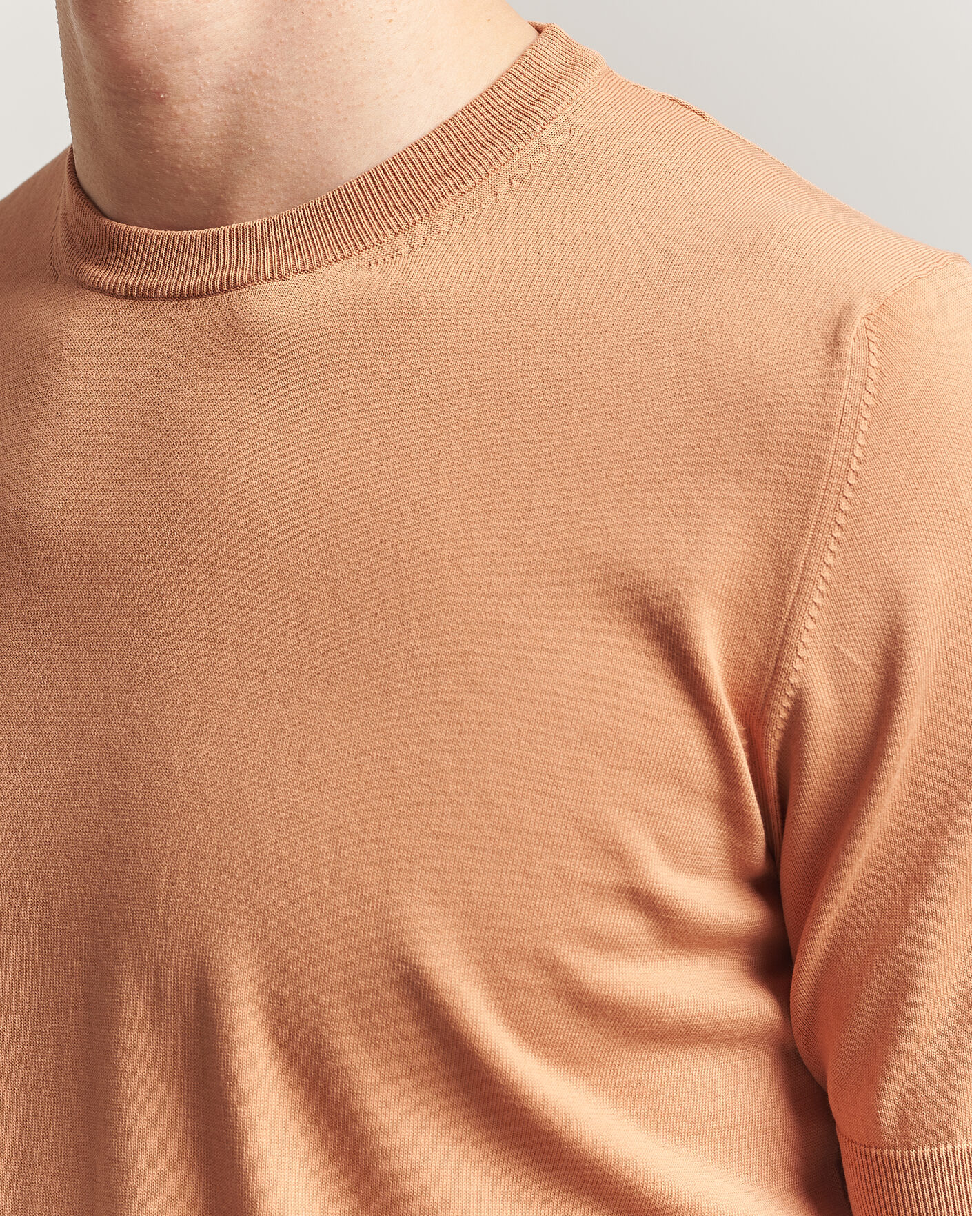 Herre | T-Shirts | Gran Sasso | Cotton Knitted Crew Neck T-Shirt Apricot Orange Melange