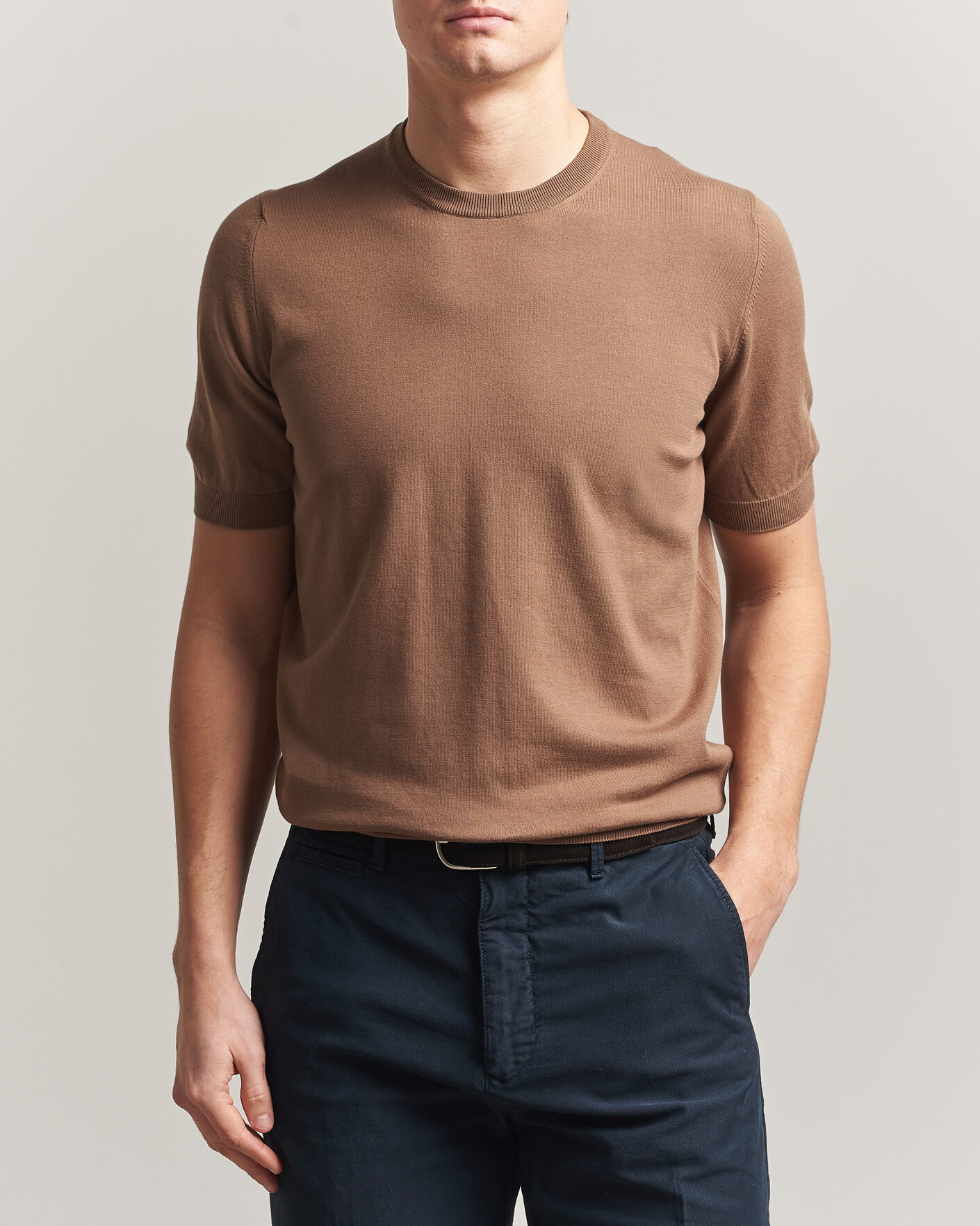 Herre | T-Shirts | Gran Sasso | Cotton Knitted Crew Neck T-Shirt Brown