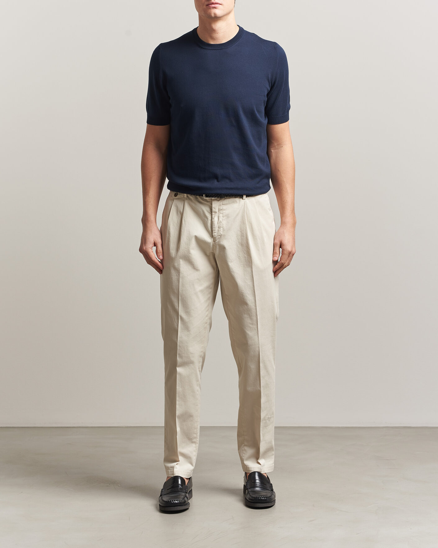 Herre | T-Shirts | Gran Sasso | Cotton Knitted Crew Neck T-Shirt Navy