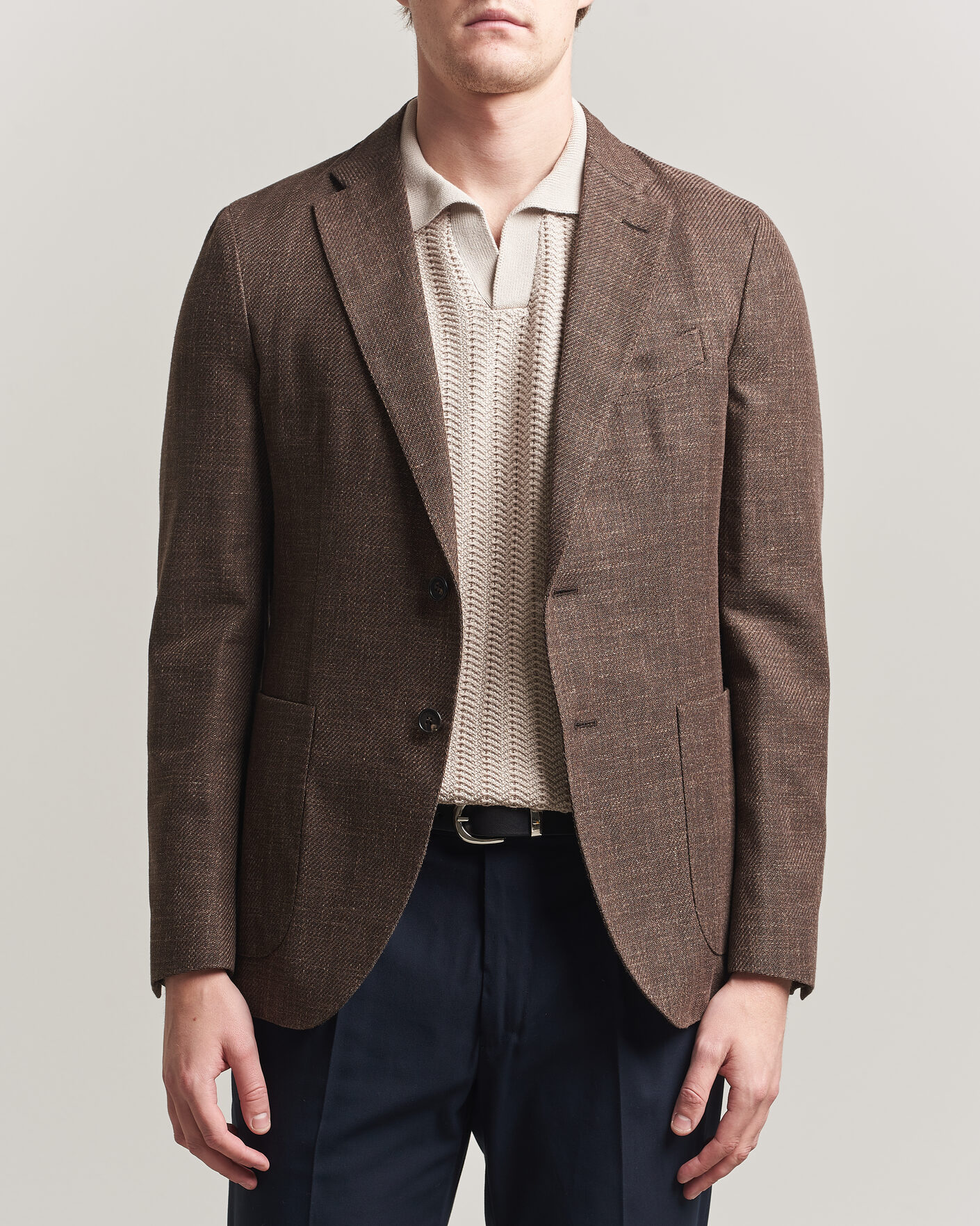 Herre | Dressjakker | Incotex | Structured Cotton Blazer Dark Brown