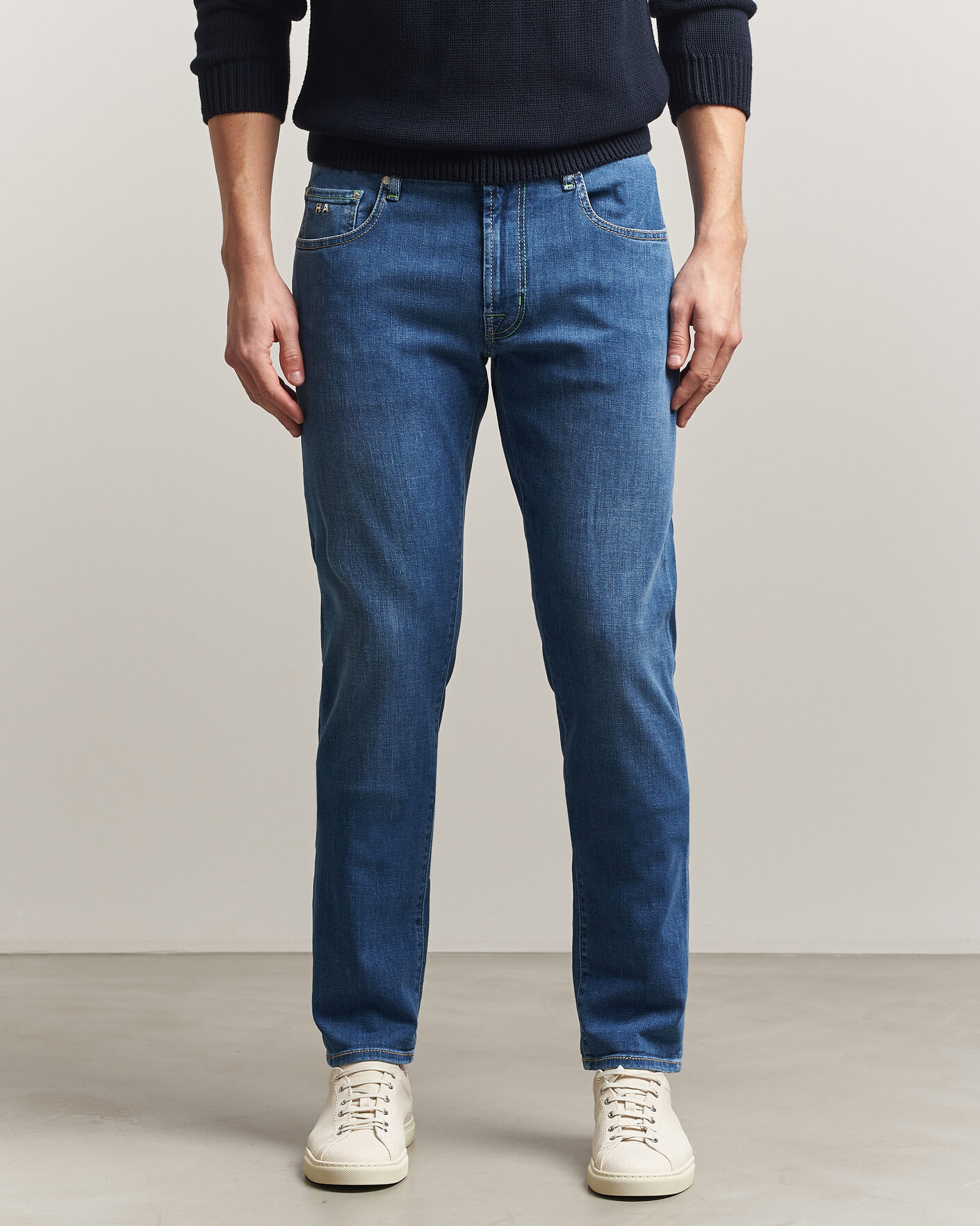 Herre | Bukser | Tramarossa | Michelangelo Contrast Seam Stretch Jeans Mid Blue