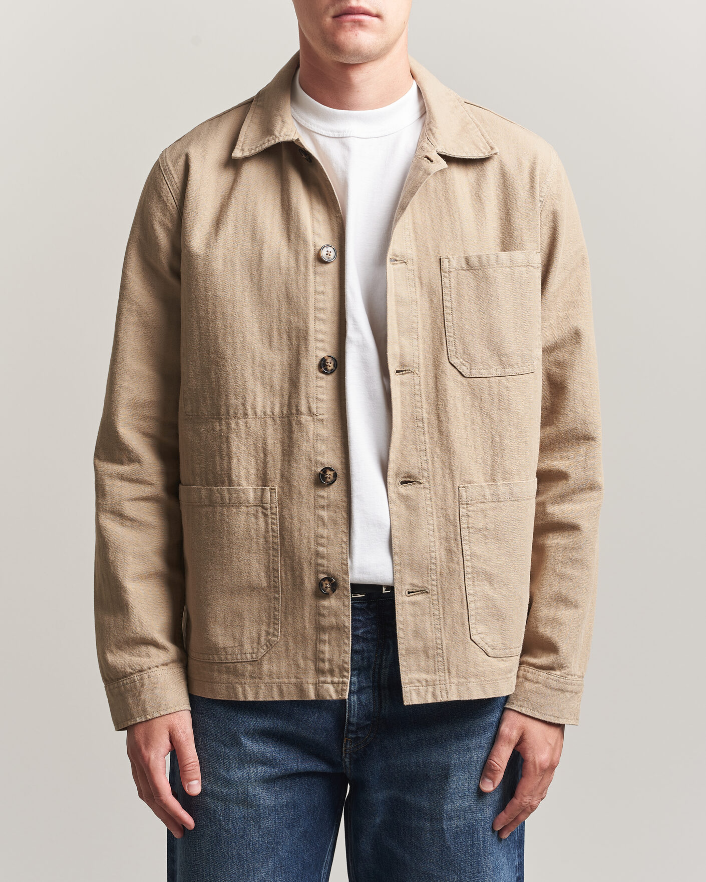 Herre | Skjorter | A Day's March | Original Herringbone Overshirt Desert Taupe