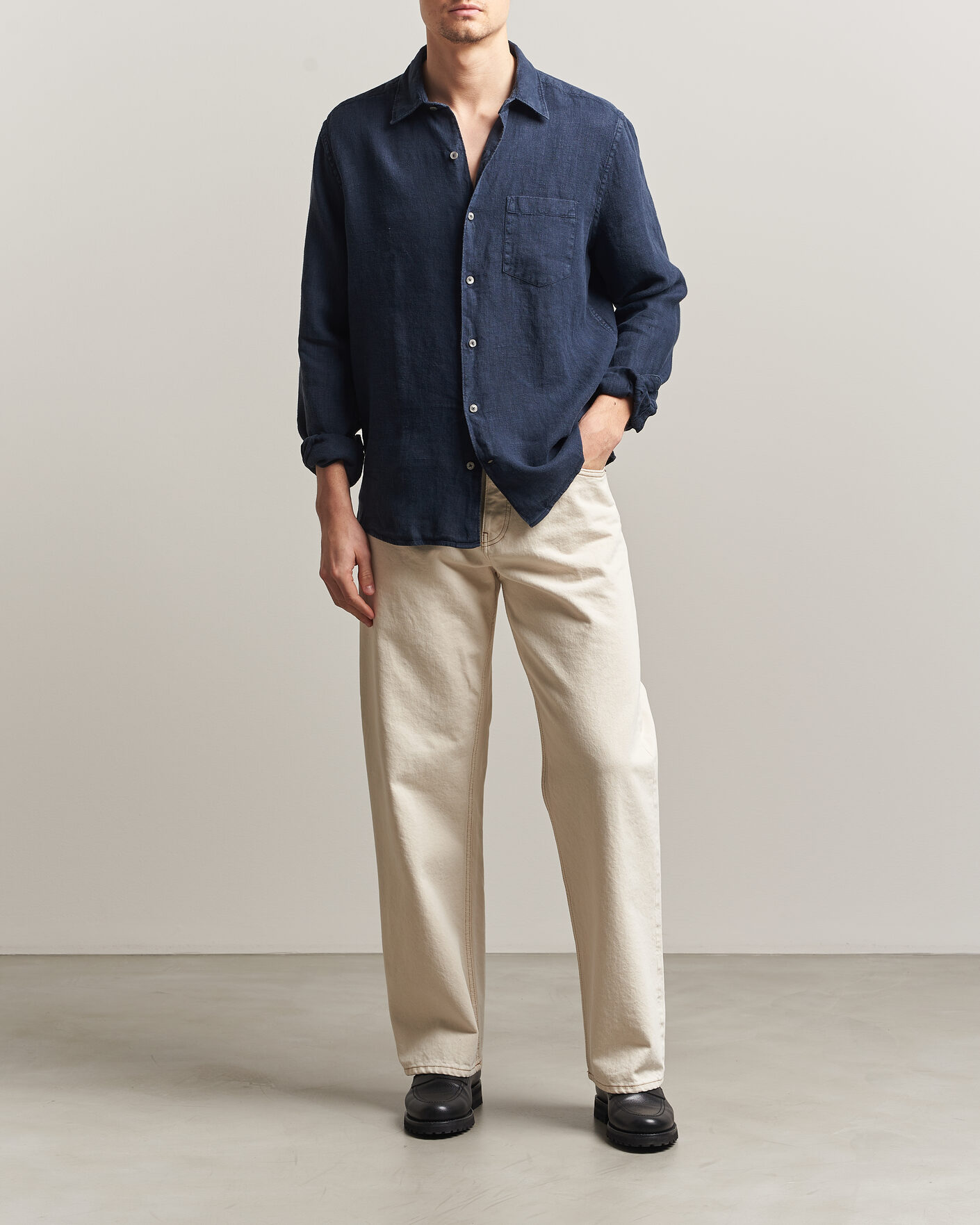 Herre | Skjorter | A Day's March | Daintree Linen Shirt Navy