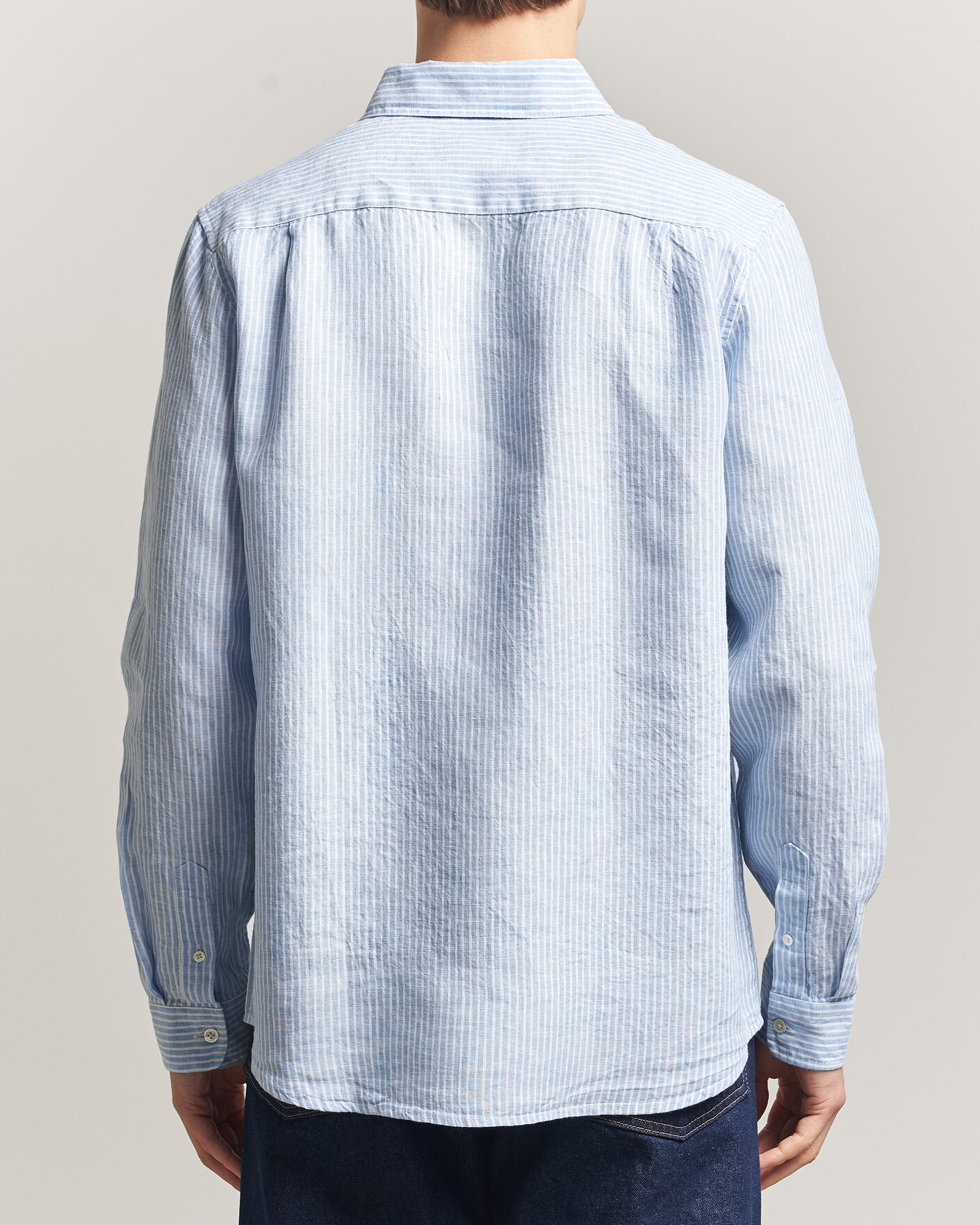 Herre | Skjorter | A Day's March | Daintree Striped Linen Shirt Light Blue/White