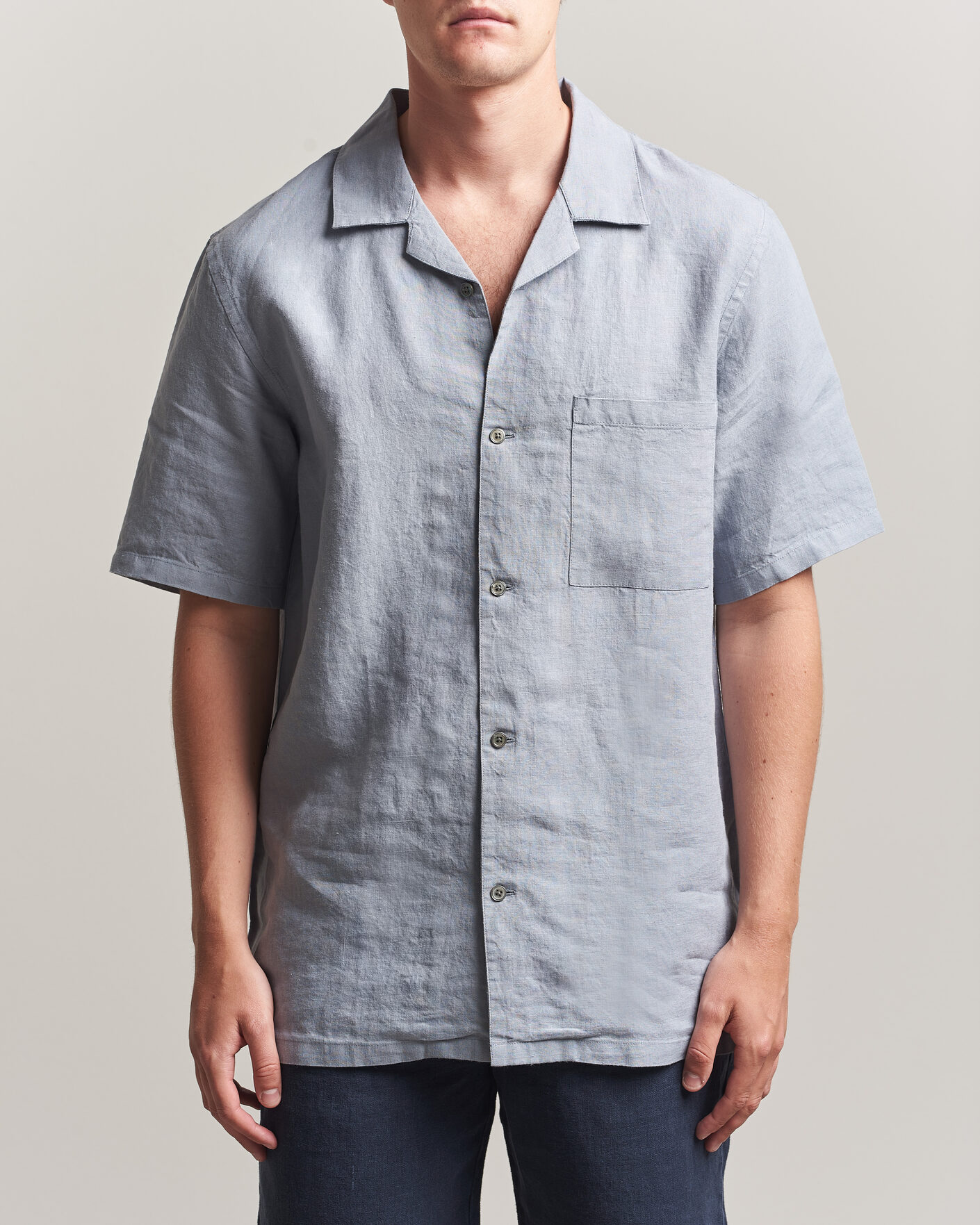 Herre | Skjorter | A Day's March | Yamu Linen Short Sleeve Shirt Rock Blue