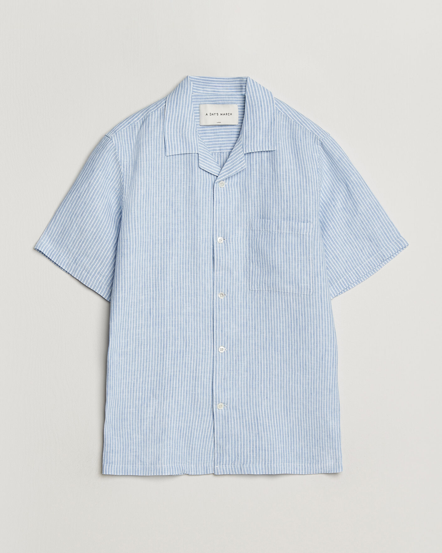 Herre | Skjorter | A Day's March | Yamu Striped Linen Short Sleeve Shirt Light Blue