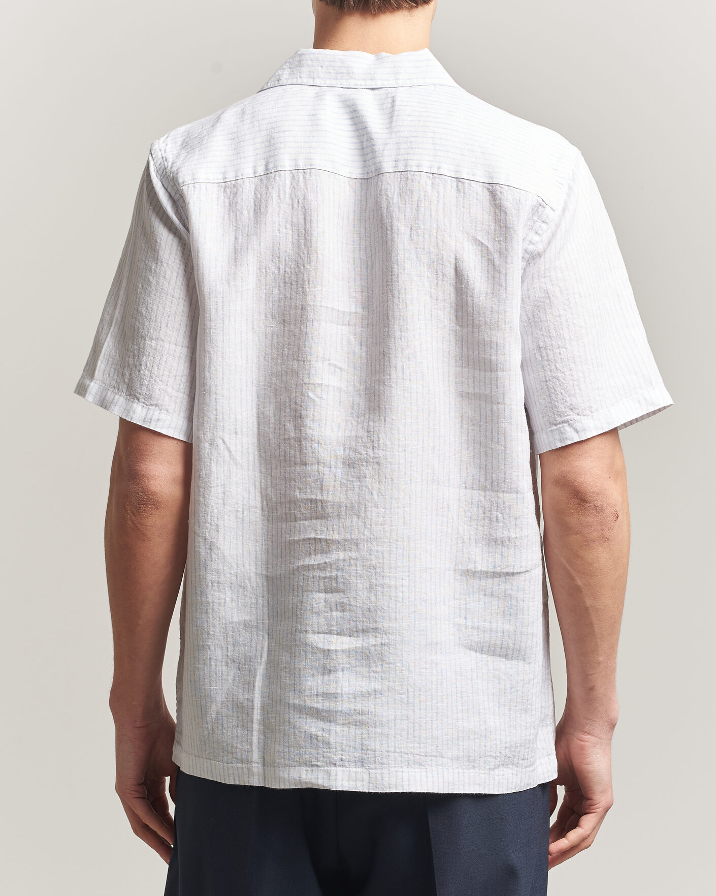Herre | Skjorter | A Day's March | Yamu Striped Linen Short Sleeve Shirt White