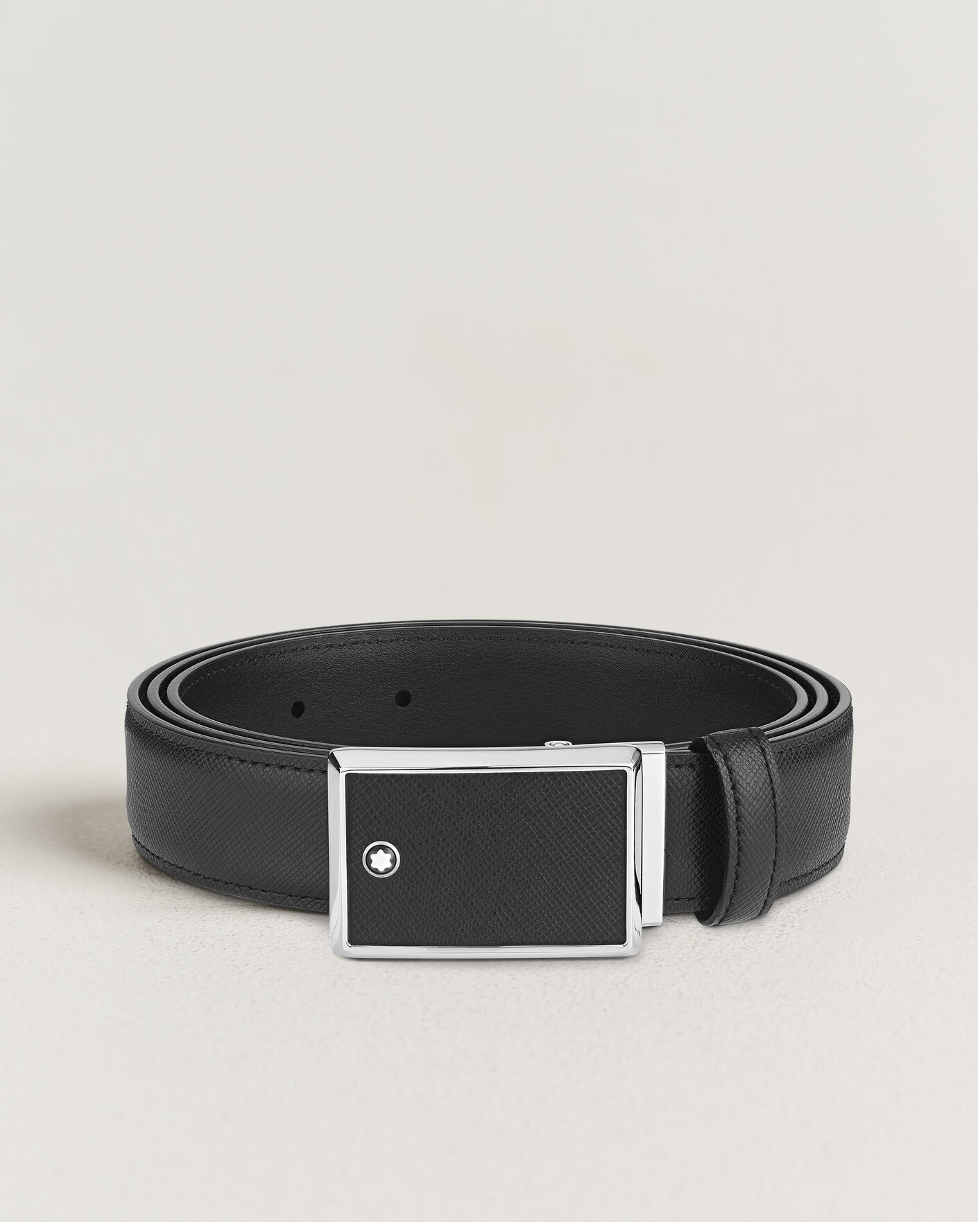 Herre | Belter | Montblanc | Marquetry Plate 30mm Leather Belt Black