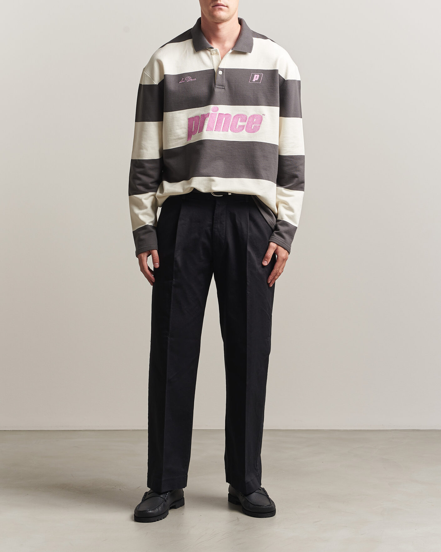 Herre | Gensere | LES DEUX | Prince Striped Long Sleeve Polo Raven Gray