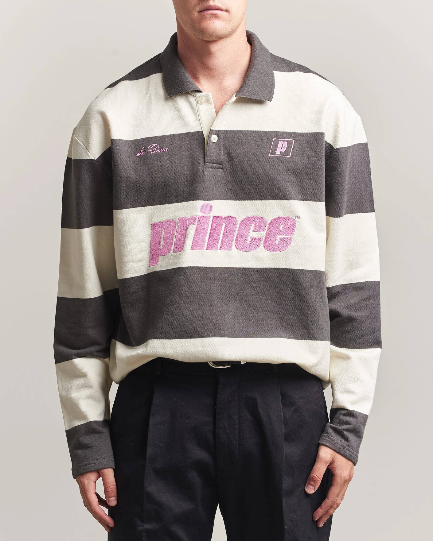 Herre | Gensere | LES DEUX | Prince Striped Long Sleeve Polo Raven Gray