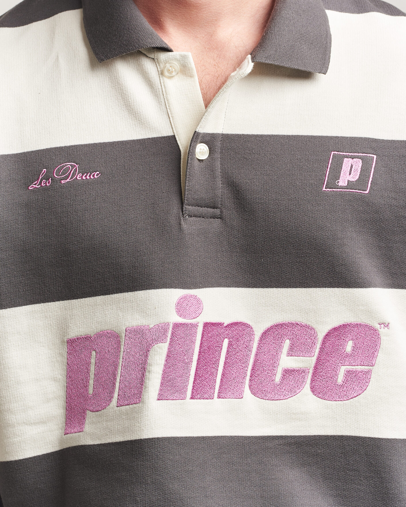 Herre | Gensere | LES DEUX | Prince Striped Long Sleeve Polo Raven Gray