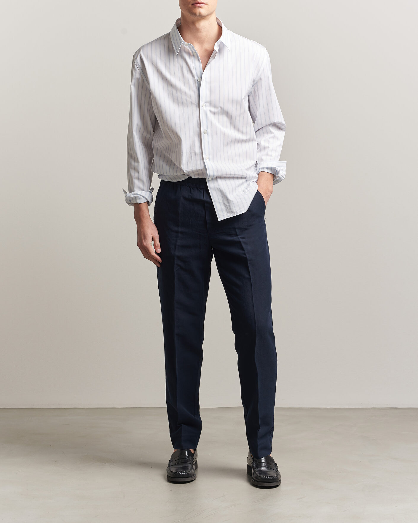Herre | Bukser | Filippa K | Theo Relaxed Linen/Cotton Drawstring Trousers Navy