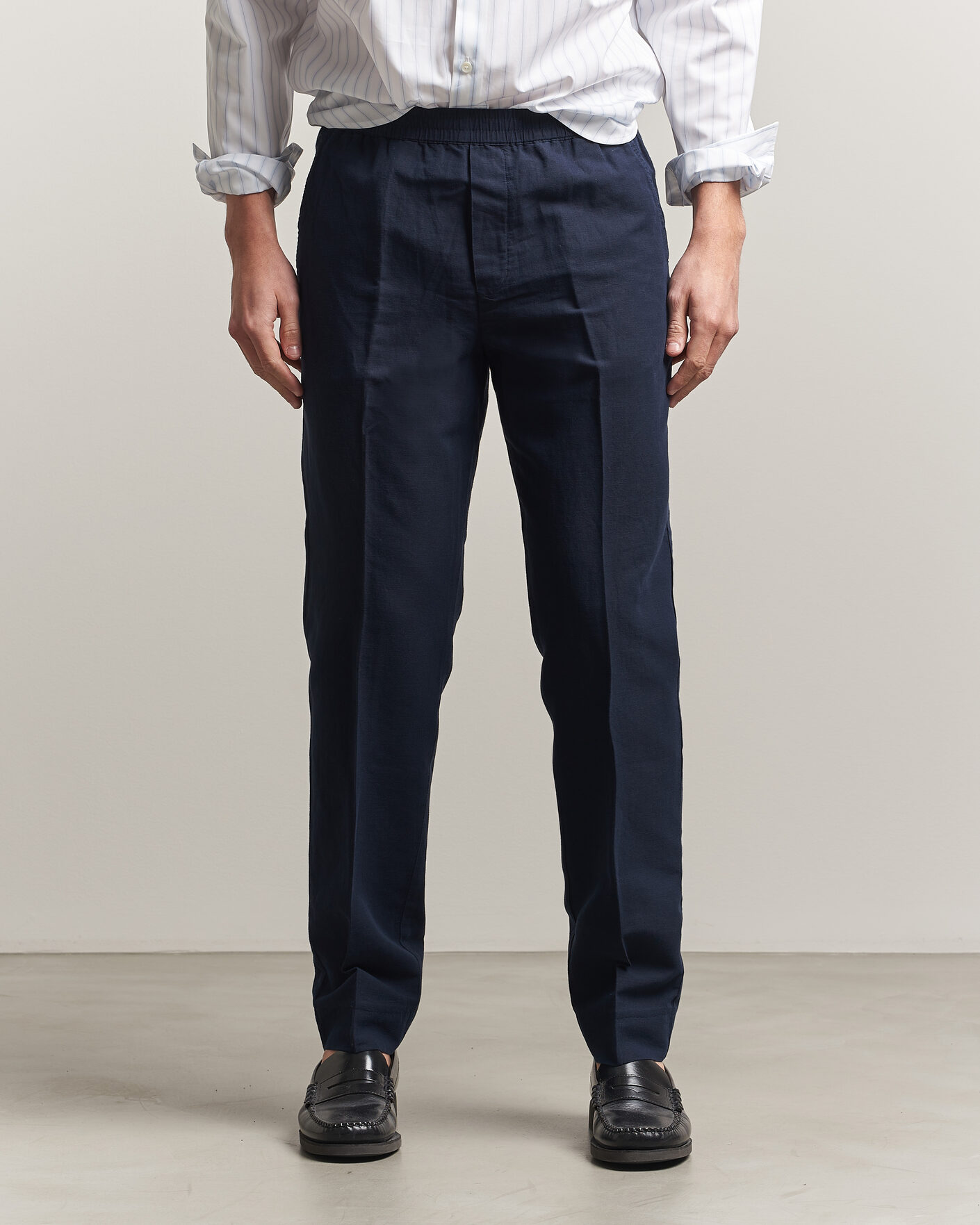 Herre | Bukser | Filippa K | Theo Relaxed Linen/Cotton Drawstring Trousers Navy