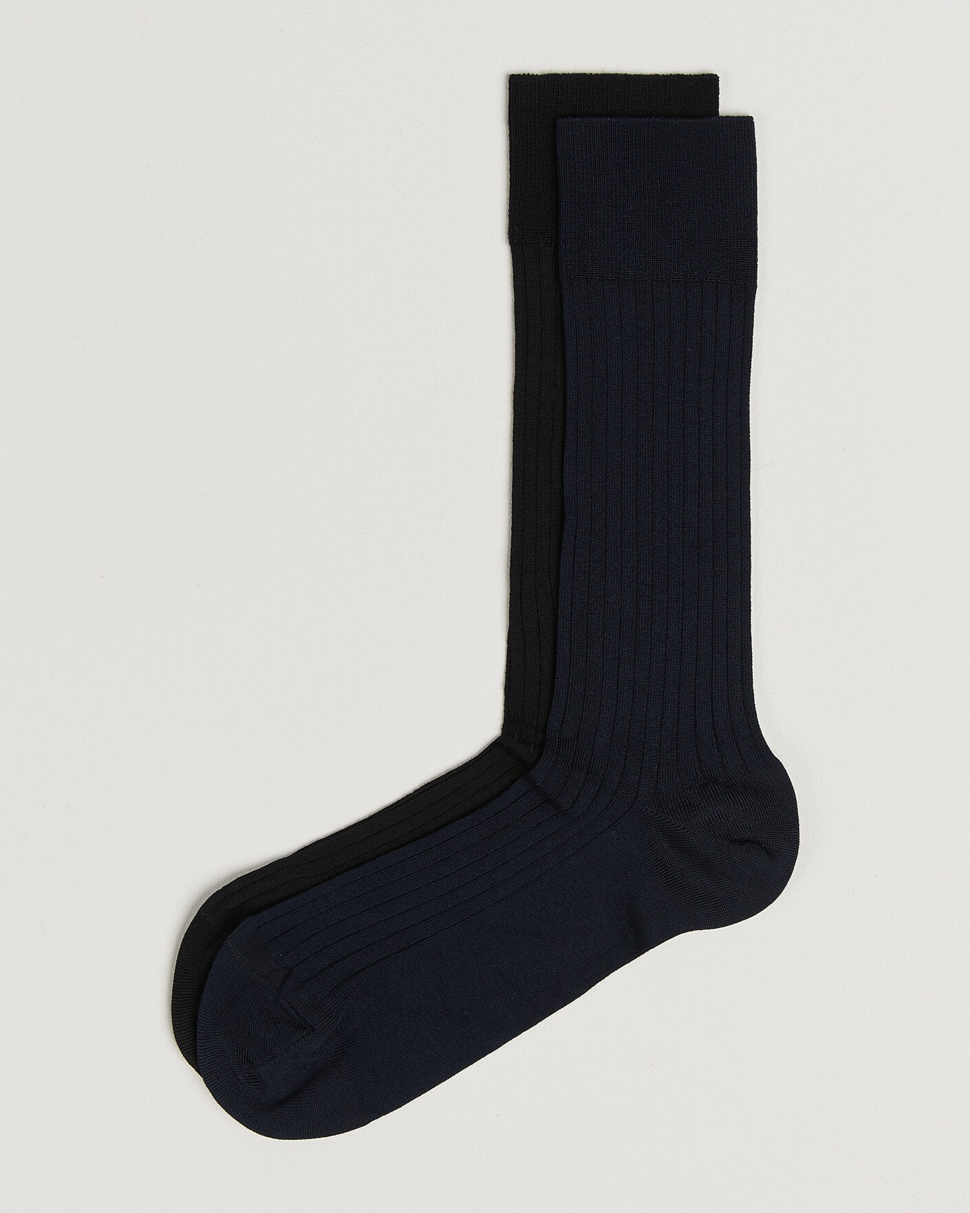 Herre | Undertøy | Myrqvist | 2-Pack Axel Ribbed Cotton Sock Black/Navy